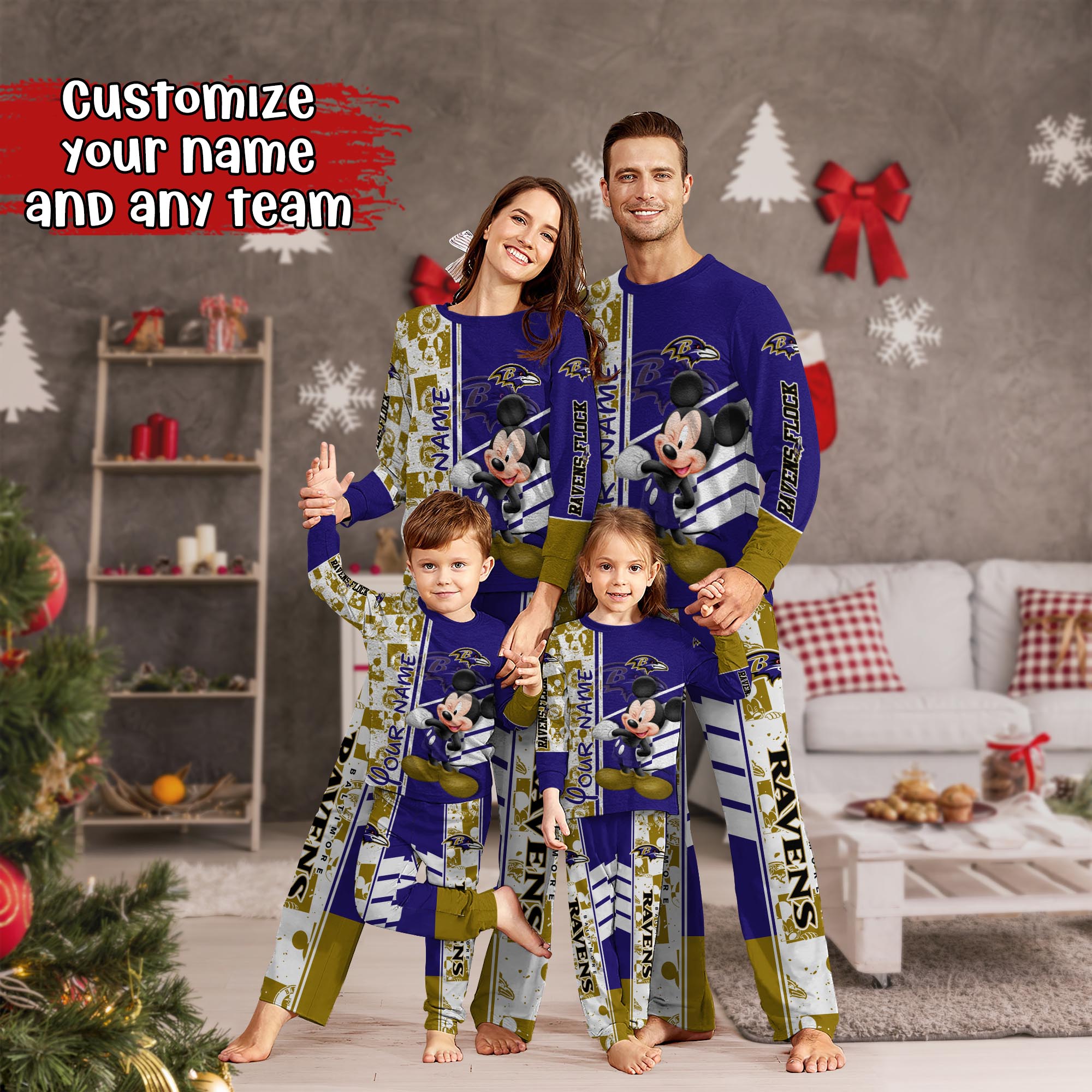 Baltimore Ravens MK Pajamas For Family, Custom Sports PJ For Children And Parents NA44875