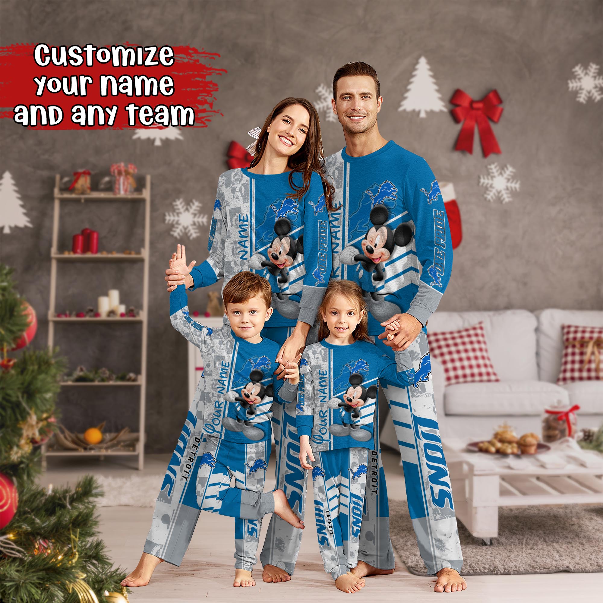 Detroit Lions MK Pajamas For Family, Custom Sports PJ For Children And Parents NA44875