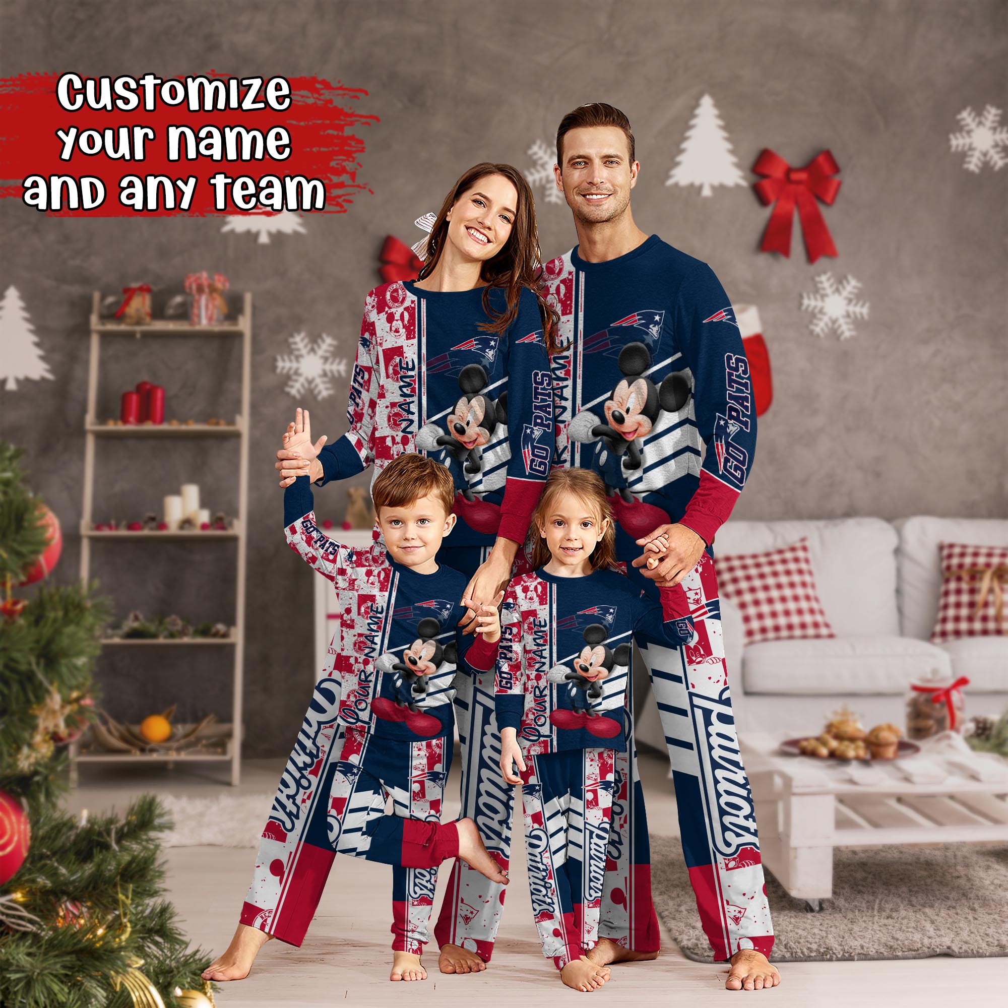 New England Patriots MK Pajamas For Family, Custom Sports PJ For Children And Parents NA44875