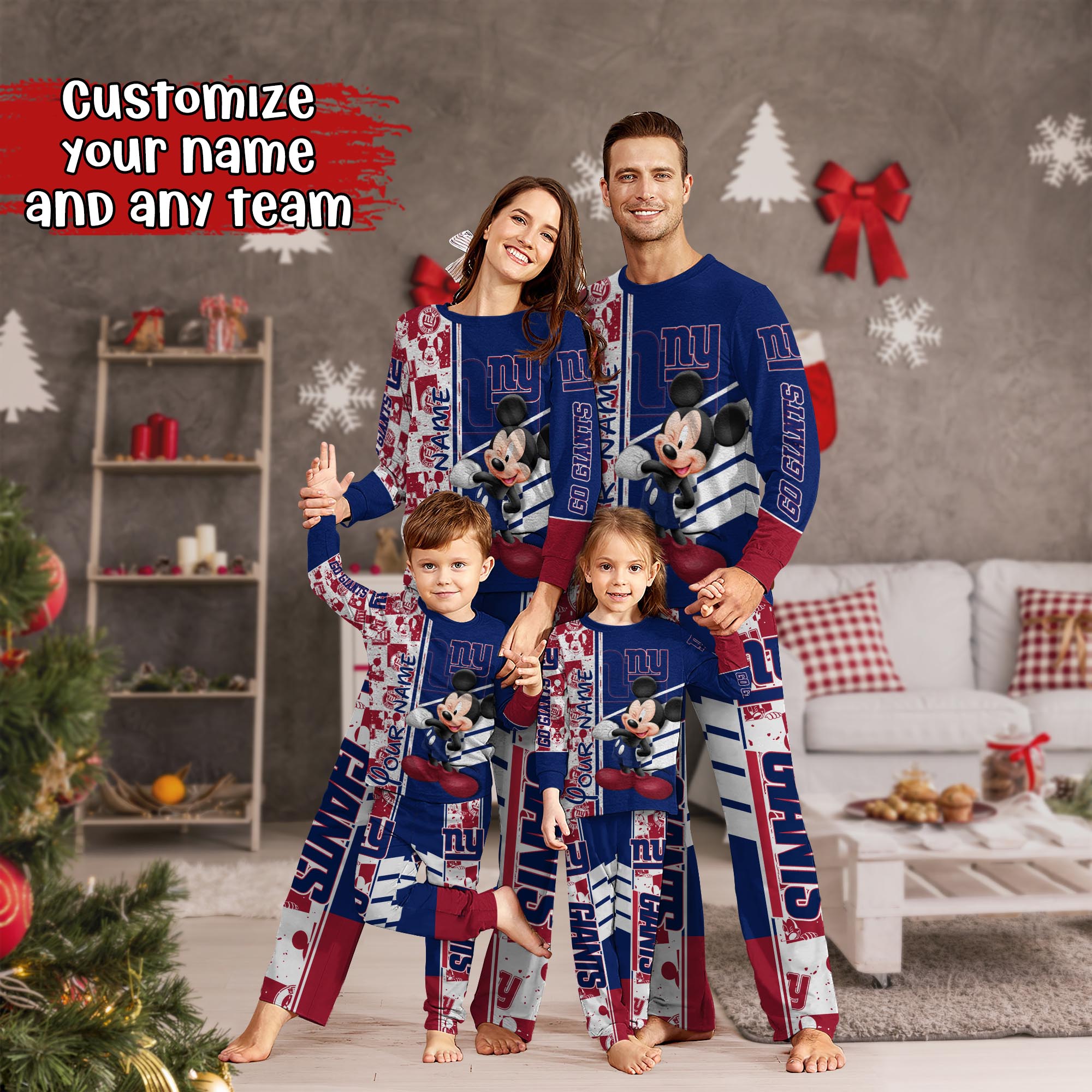 New York Giants MK Pajamas For Family, Custom Sports PJ For Children And Parents NA44875