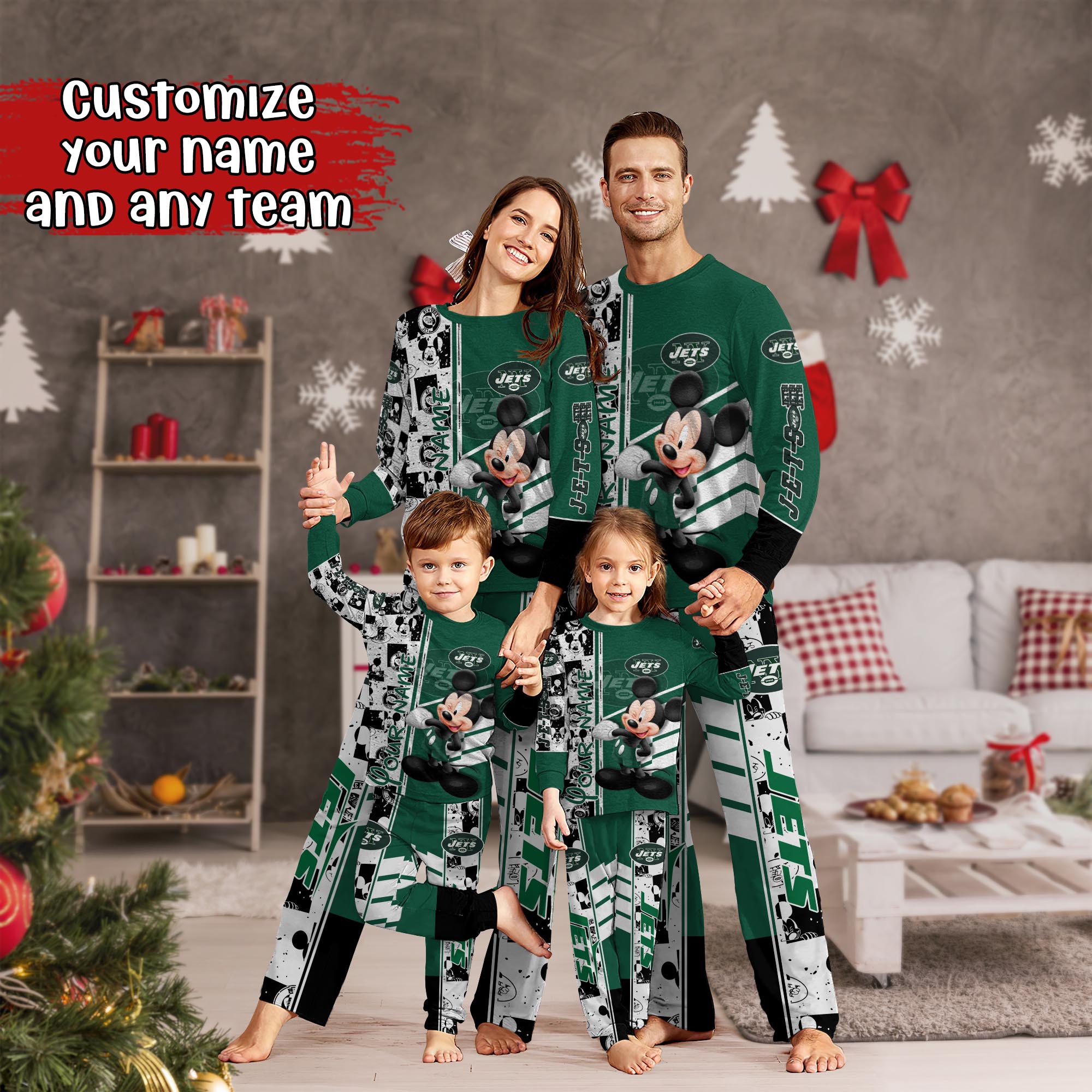 New York Jets MK Pajamas For Family, Custom Sports PJ For Children And Parents NA44875