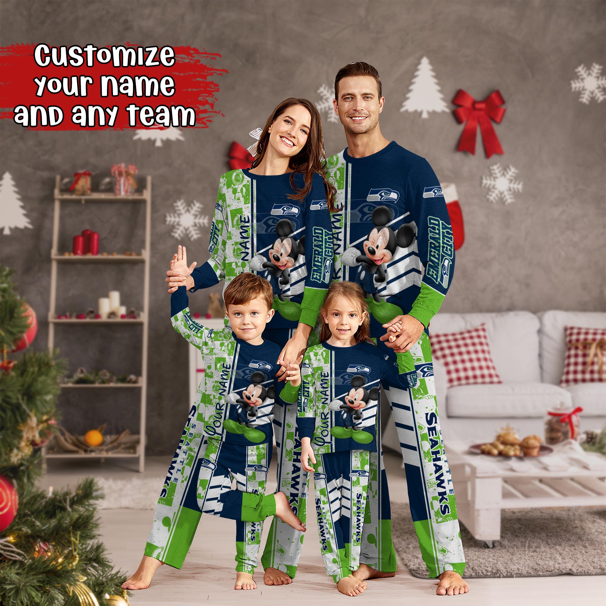 Seattle Seahawks MK Pajamas For Family, Custom Sports PJ For Children And Parents NA44875