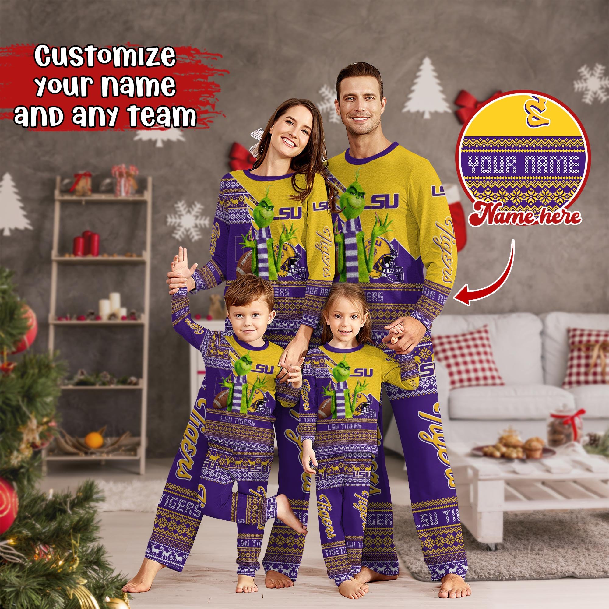 LSU TIGERS Xmas Pajamas For Sport Family, Custom Sport PJ For This Season NA44974