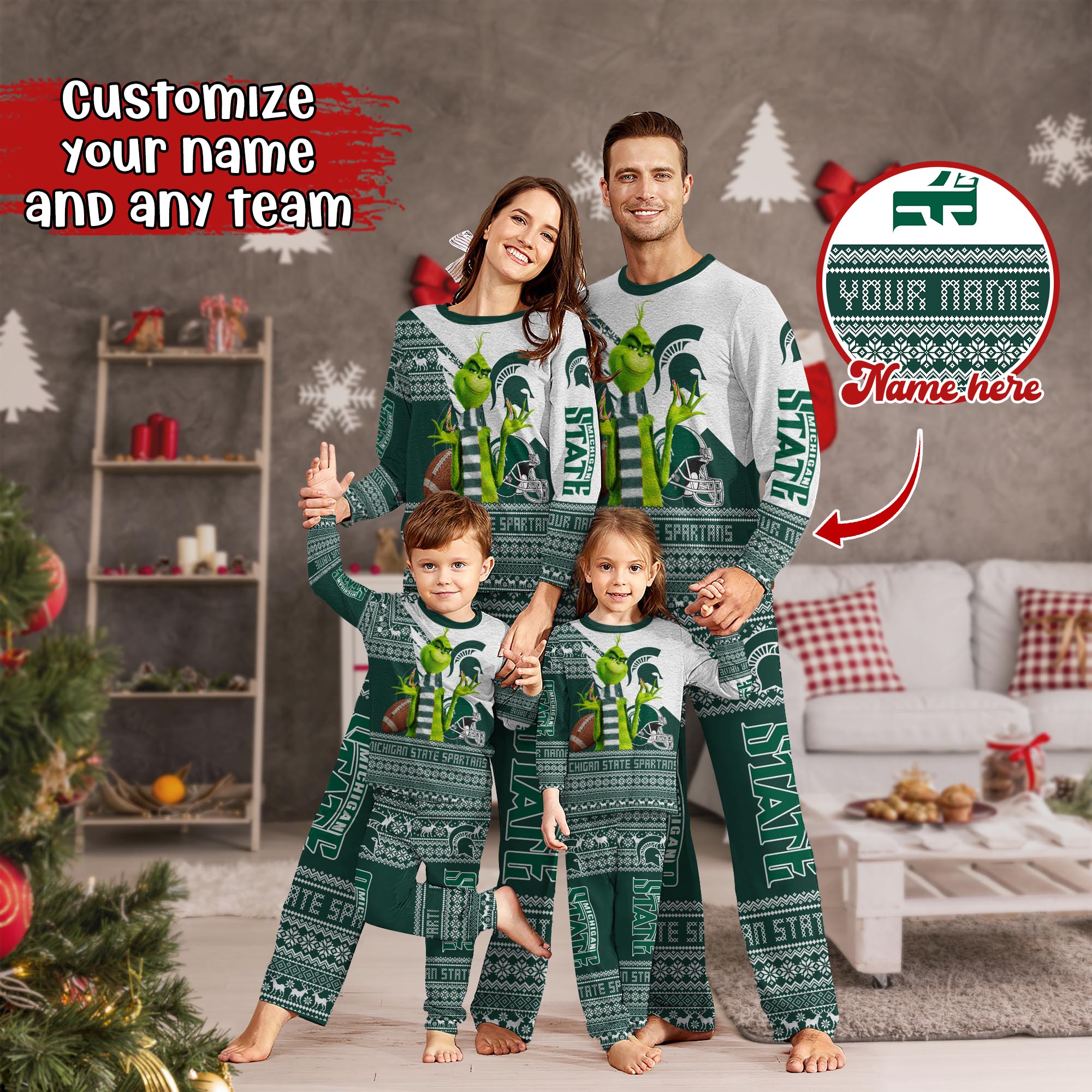 Michigan State Spartans Xmas Pajamas For Sport Family, Custom Sport PJ For This Season NA44974