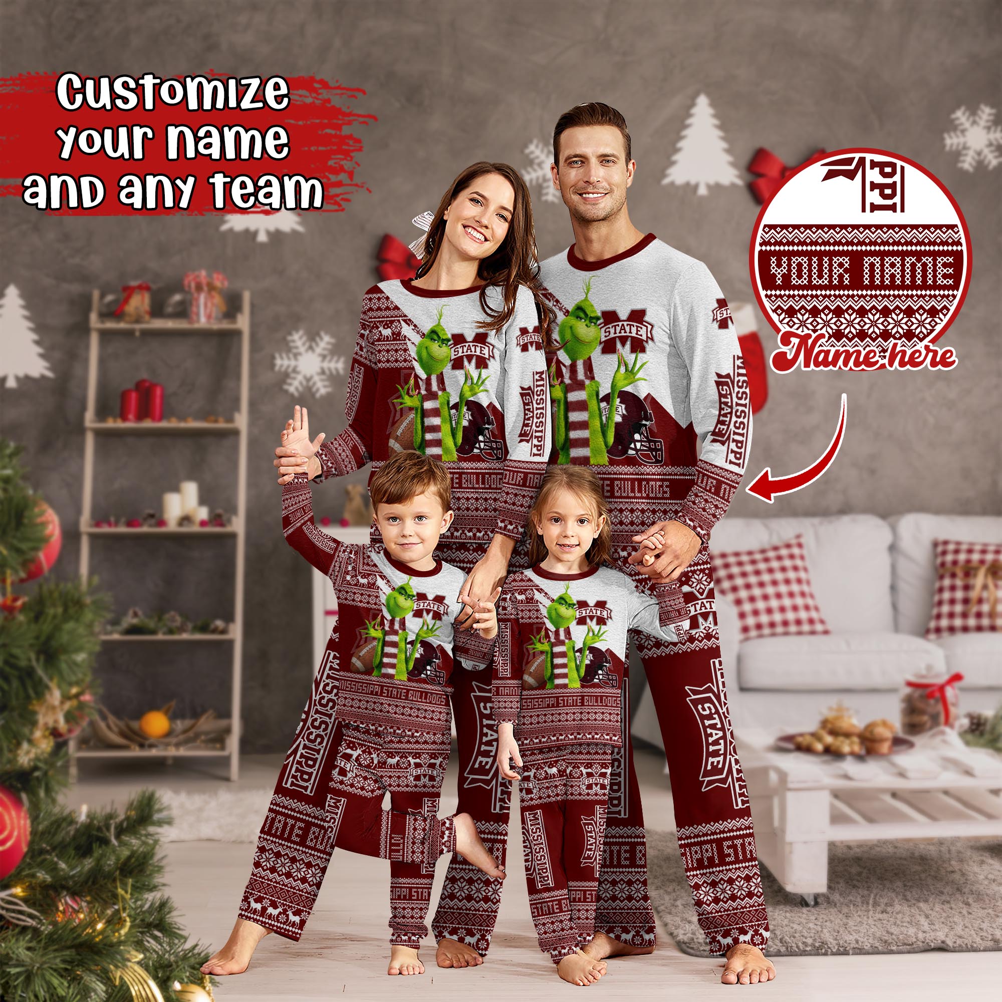 Mississippi State Bulldogs Xmas Pajamas For Sport Family, Custom Sport PJ For This Season NA44974