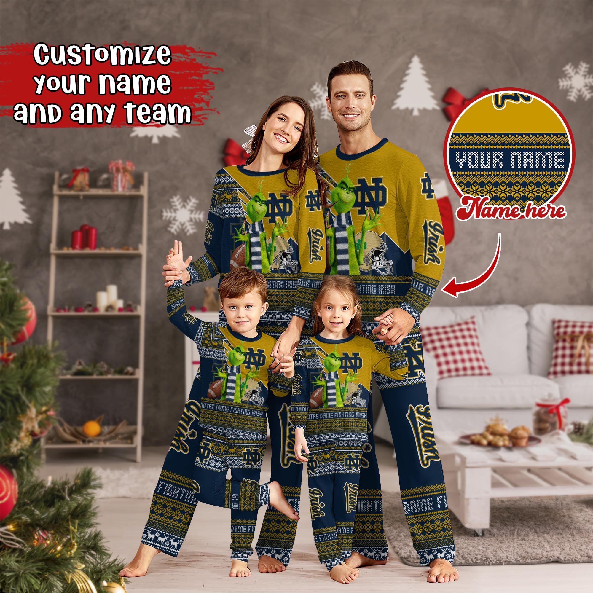 Notre Dame Fighting Irish Xmas Pajamas For Sport Family, Custom Sport PJ For This Season NA44974