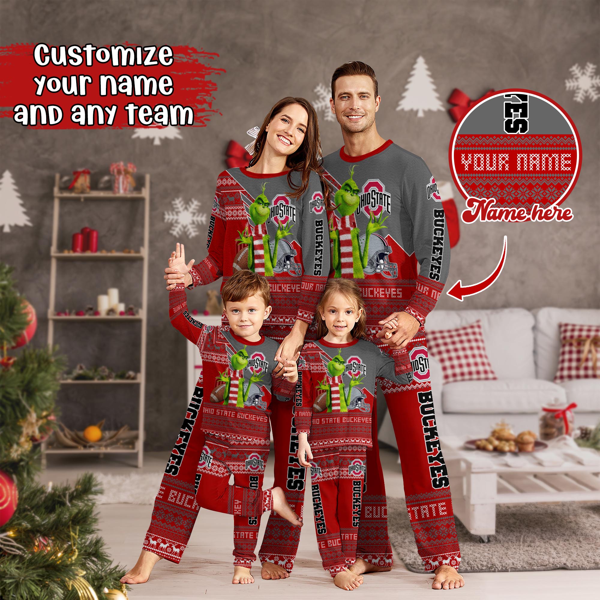 Ohio State Buckeyes Xmas Pajamas For Sport Family, Custom Sport PJ For This Season NA44974