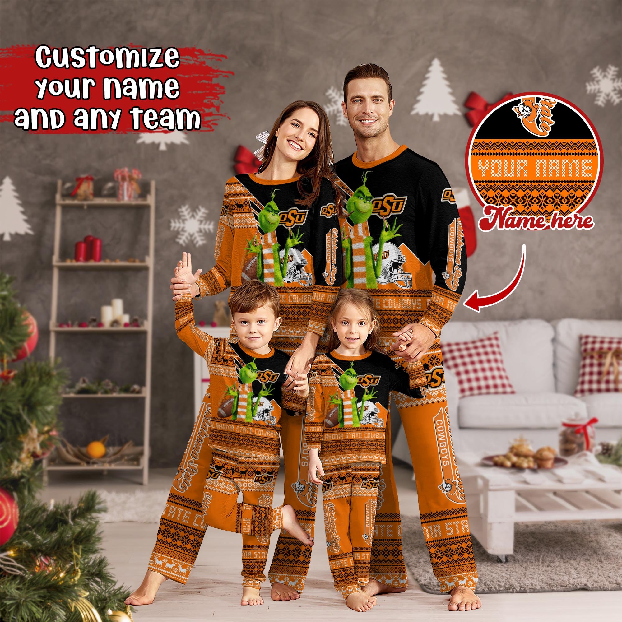 Oklahoma State Cowboys Xmas Pajamas For Sport Family, Custom Sport PJ For This Season NA44974