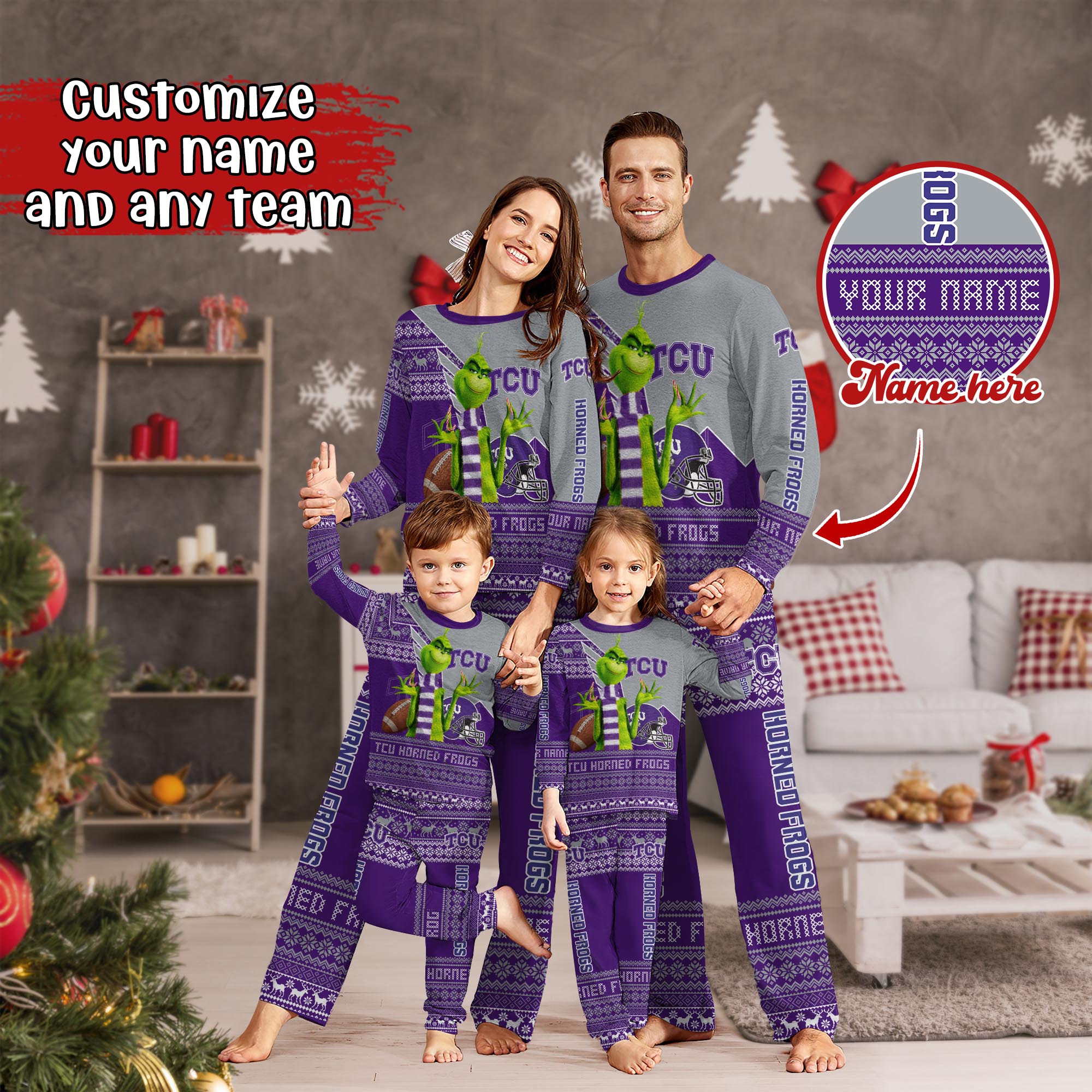 TCU Horned Frogs Xmas Pajamas For Sport Family, Custom Sport PJ For This Season NA44974