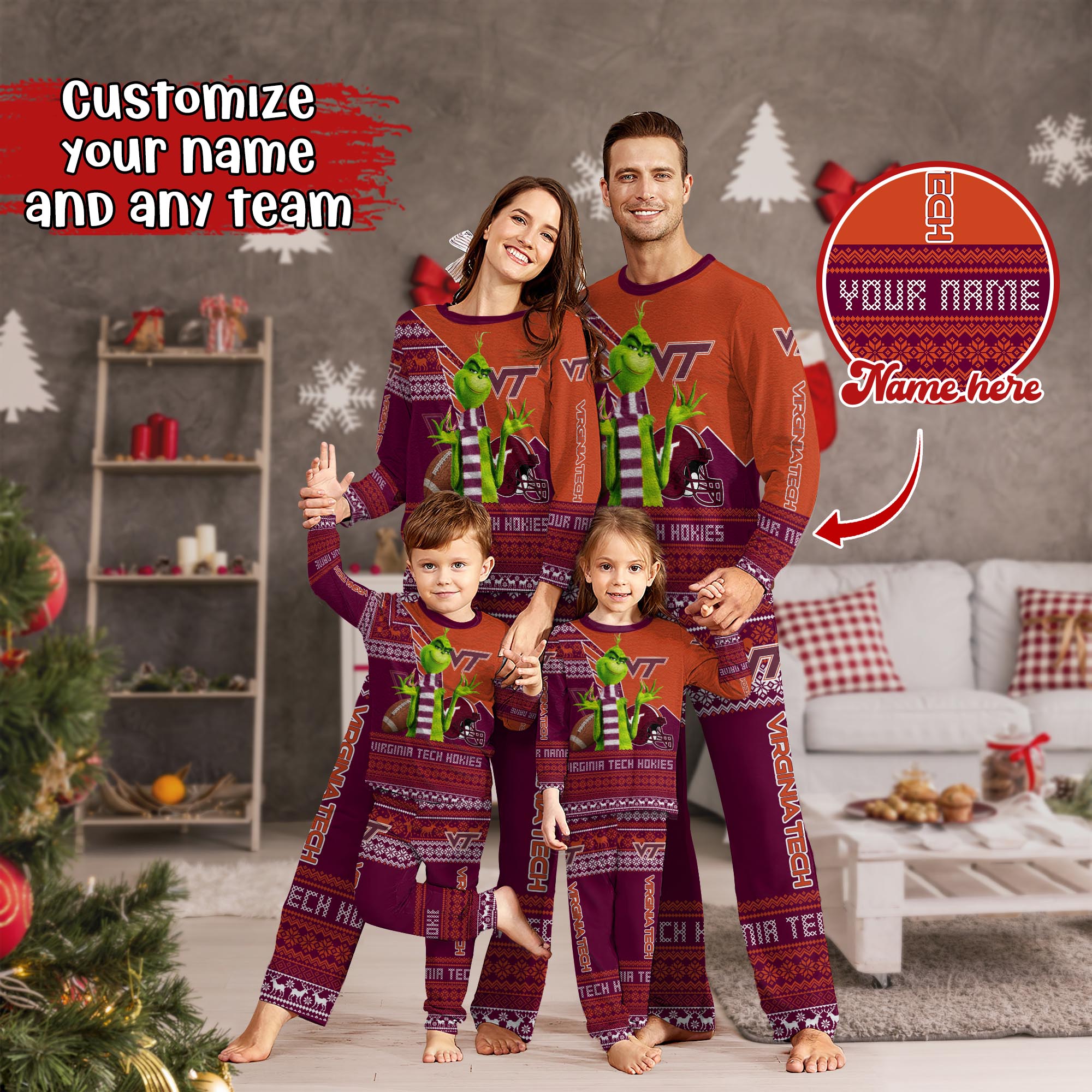 Virginia Tech Hokies Xmas Pajamas For Sport Family, Custom Sport PJ For This Season NA44974