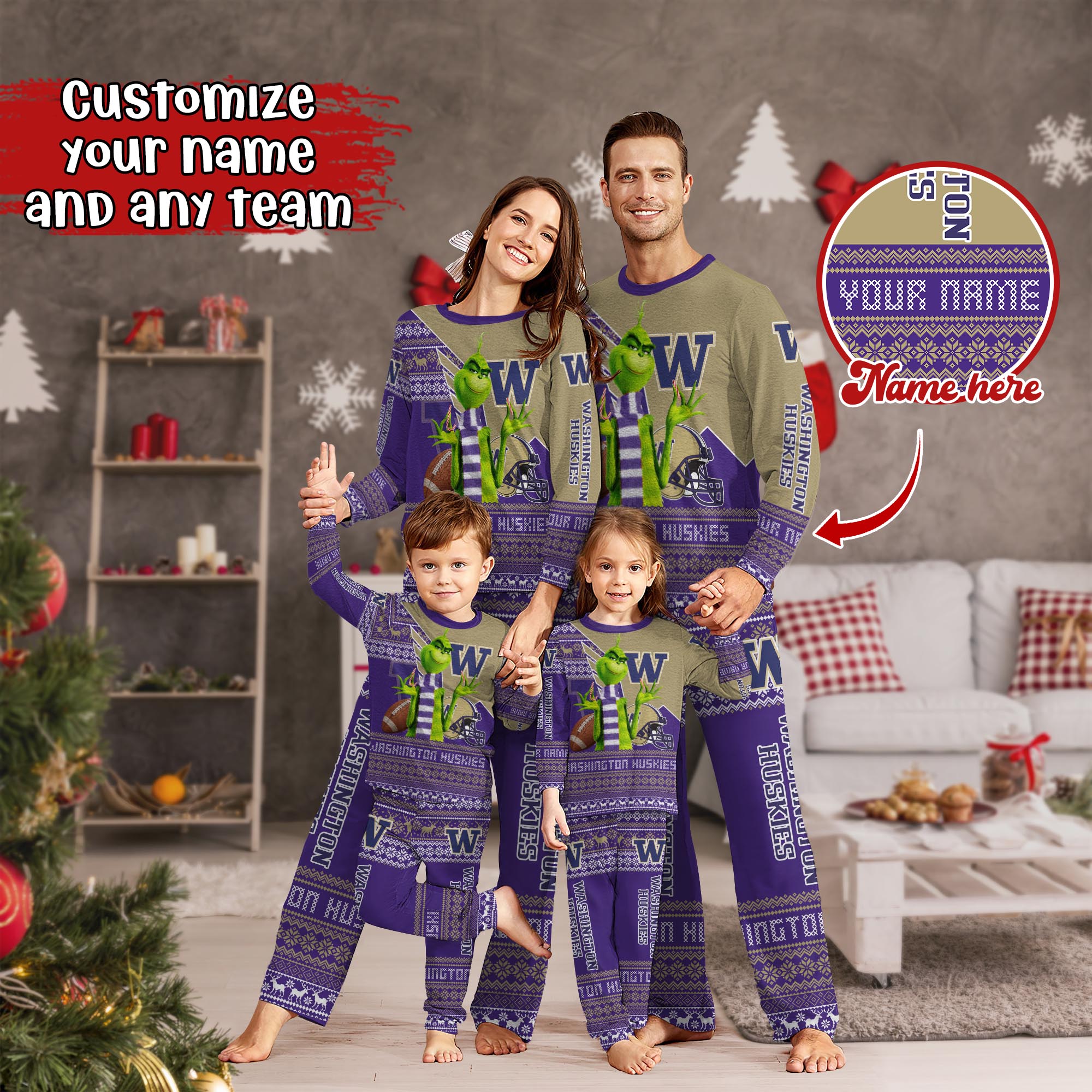 Washington Huskies Xmas Pajamas For Sport Family, Custom Sport PJ For This Season NA44974