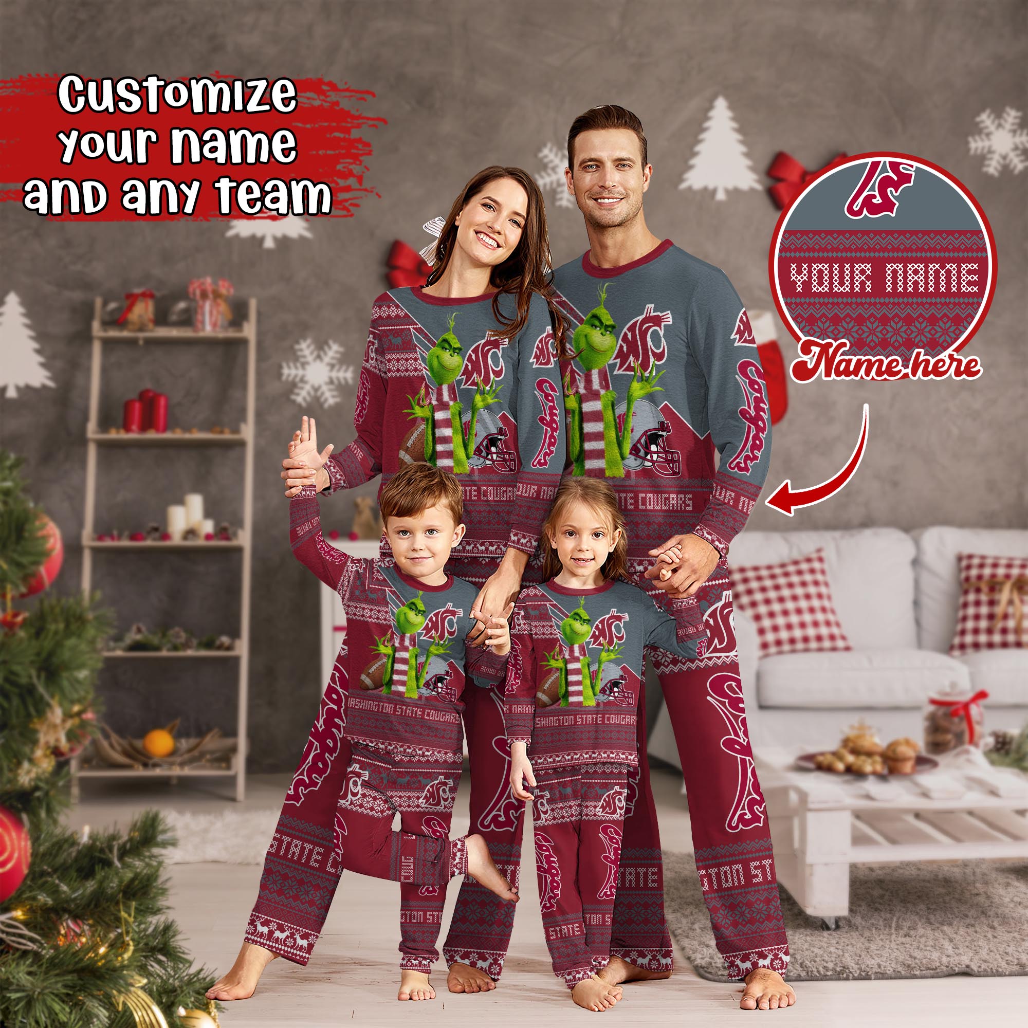 Washington State Cougars Xmas Pajamas For Sport Family, Custom Sport PJ For This Season NA44974