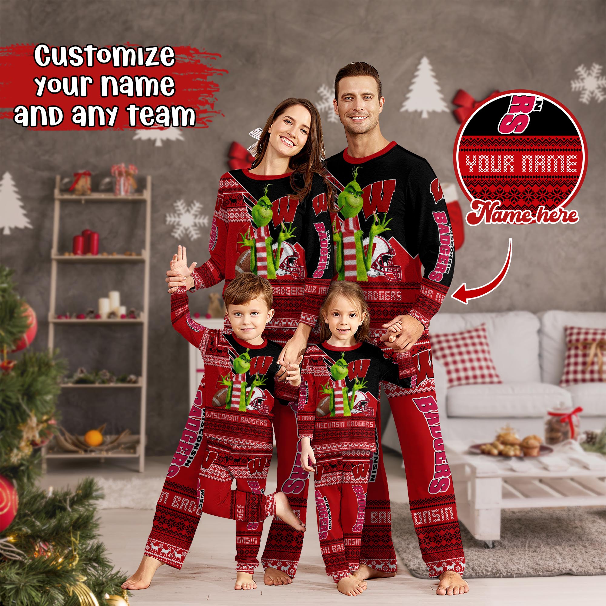 Wisconsin Badgers Xmas Pajamas For Sport Family, Custom Sport PJ For This Season NA44974