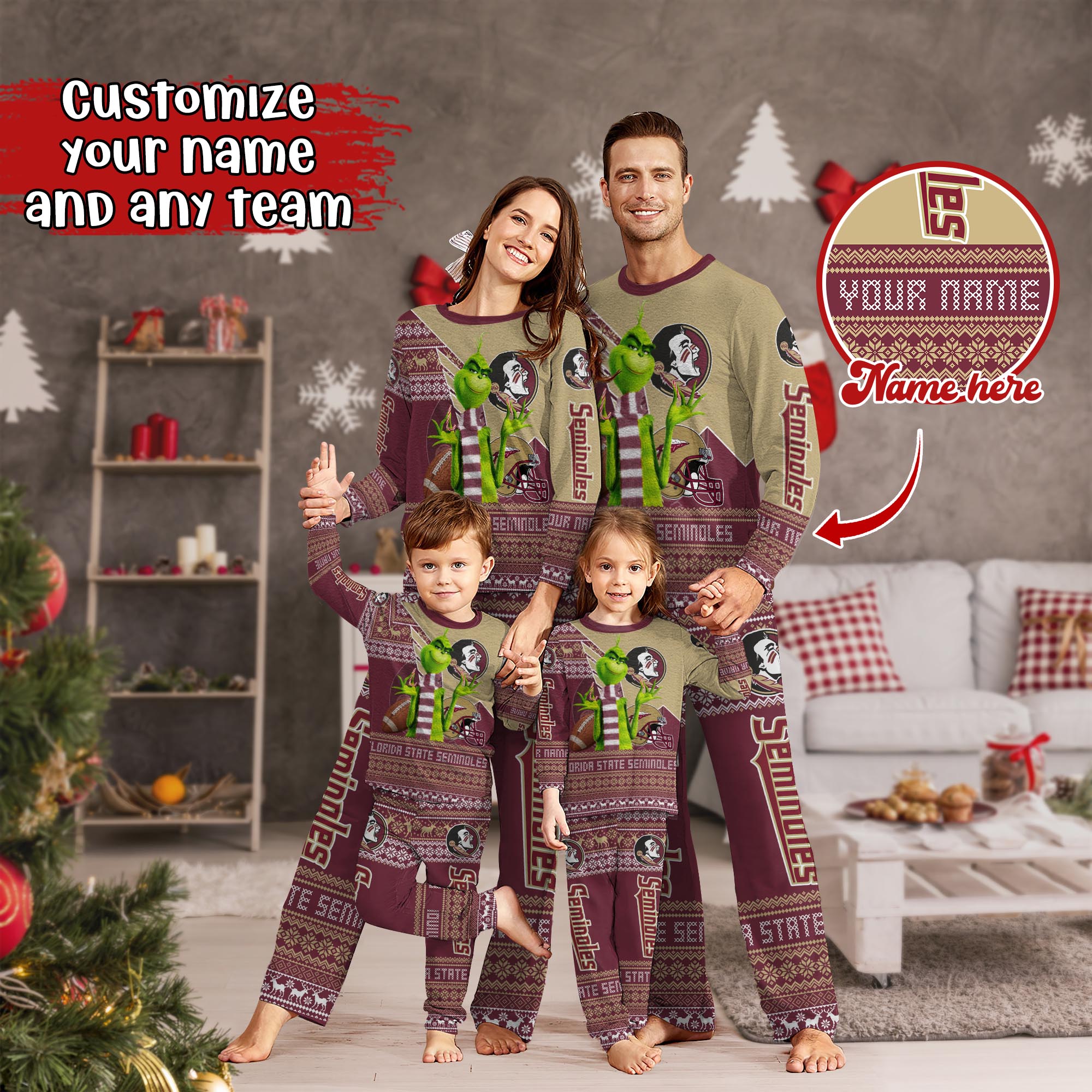 Florida State Seminoles Xmas Pajamas For Sport Family, Custom Sport PJ For This Season NA44974