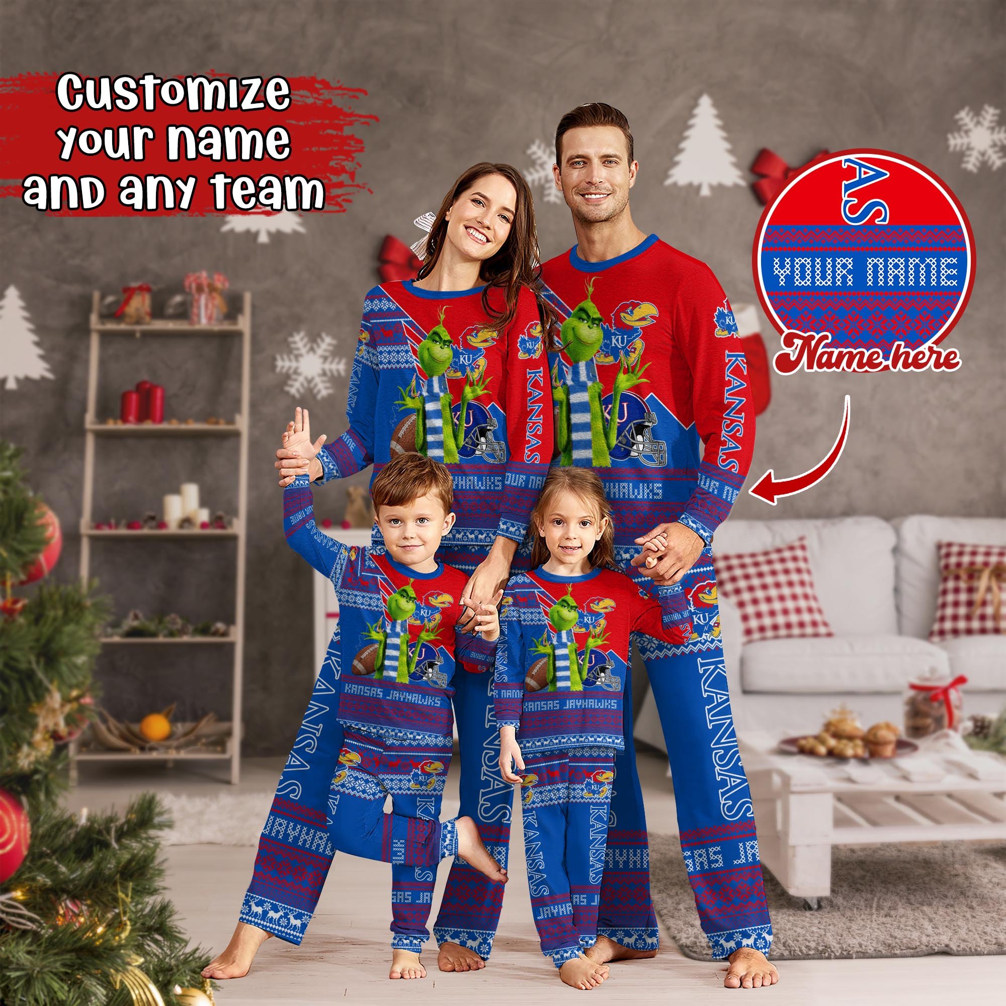 Kansas Jayhawks Xmas Pajamas For Sport Family, Custom Sport PJ For This Season NA44974