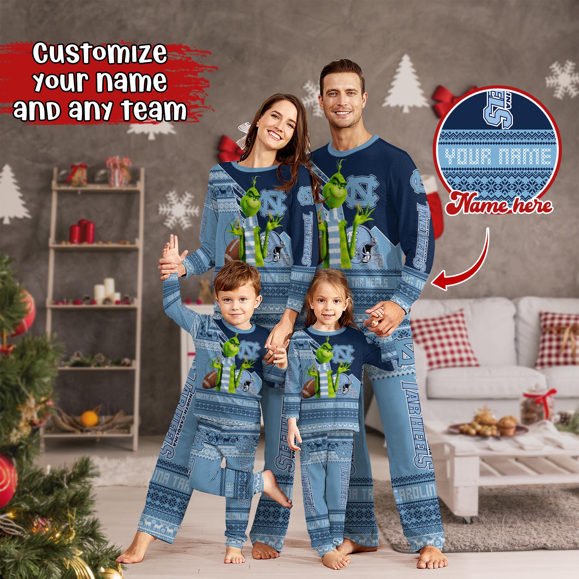 North Carolina Tar Heels Xmas Pajamas For Sport Family, Custom Sport PJ For This Season NA44974