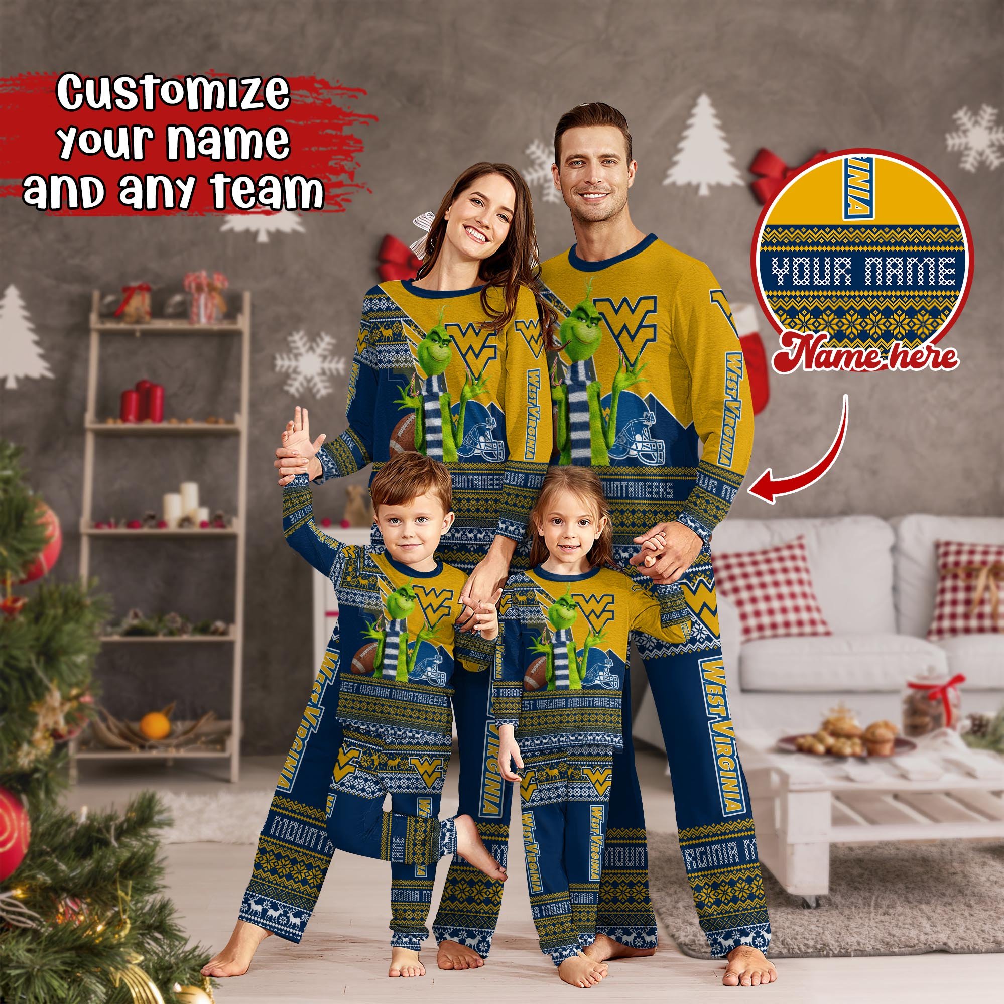 West Virginia Mountaineers Xmas Pajamas For Sport Family, Custom Sport PJ For This Season NA44974