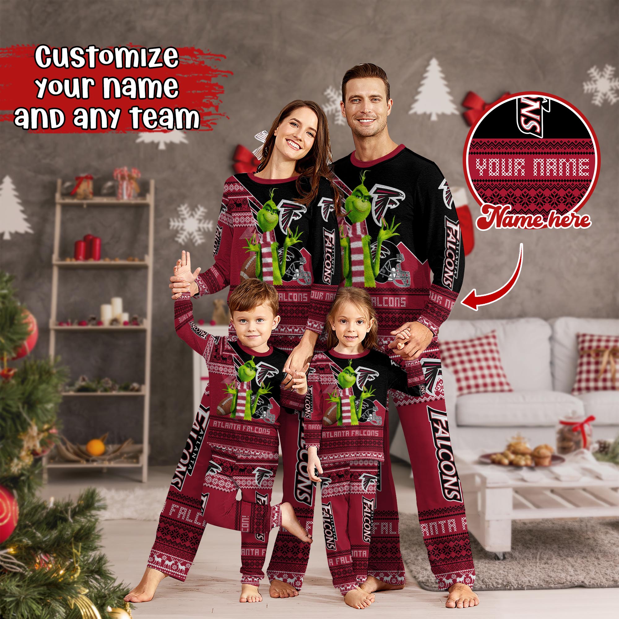 Atlanta Falcons Xmas Pajamas For Sport Family, Custom Sport PJ For This Season NA44974