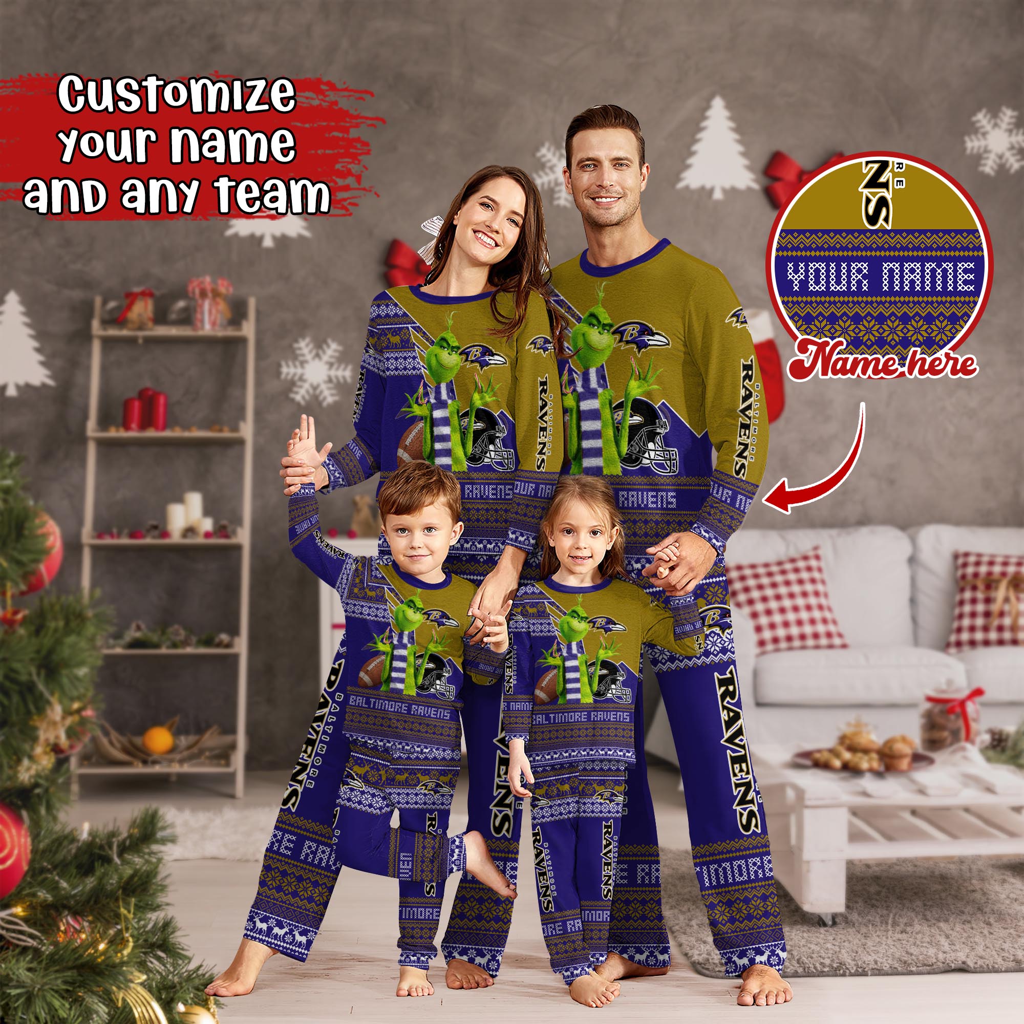 Baltimore Ravens Xmas Pajamas For Sport Family, Custom Sport PJ For This Season NA44974