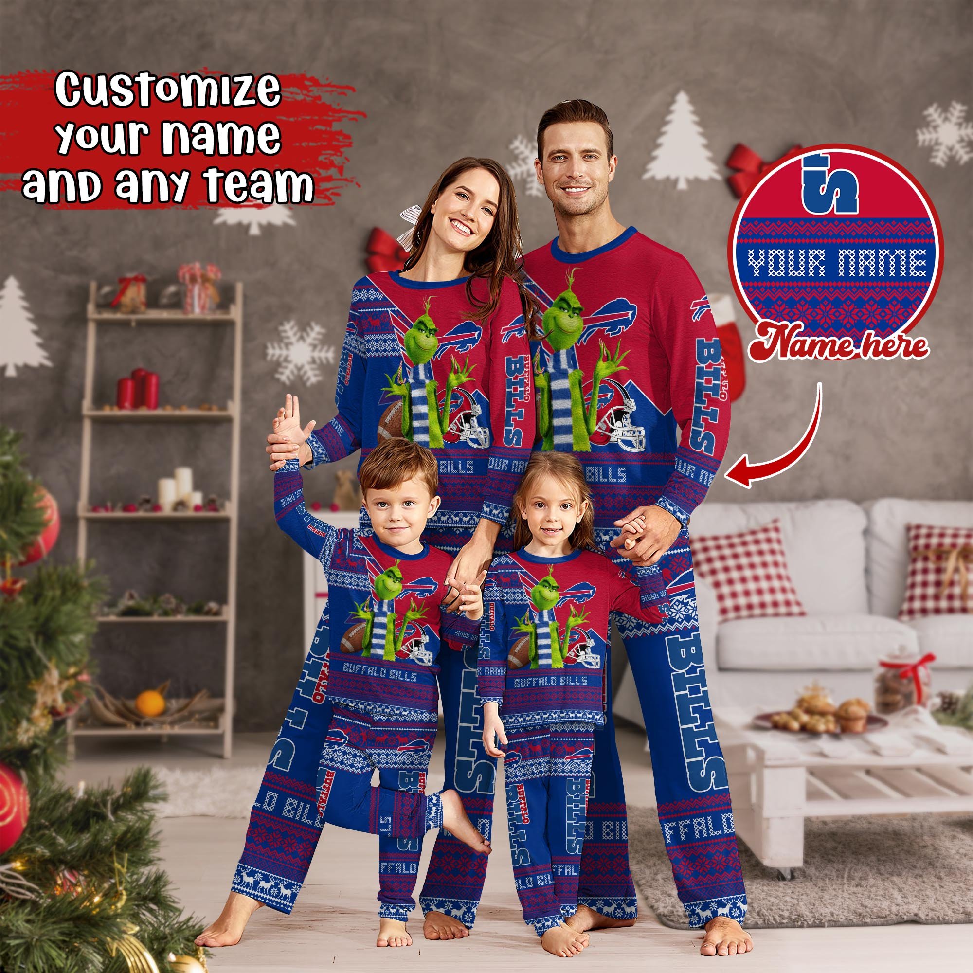 Buffalo Bills Xmas Pajamas For Sport Family, Custom Sport PJ For This Season NA44974