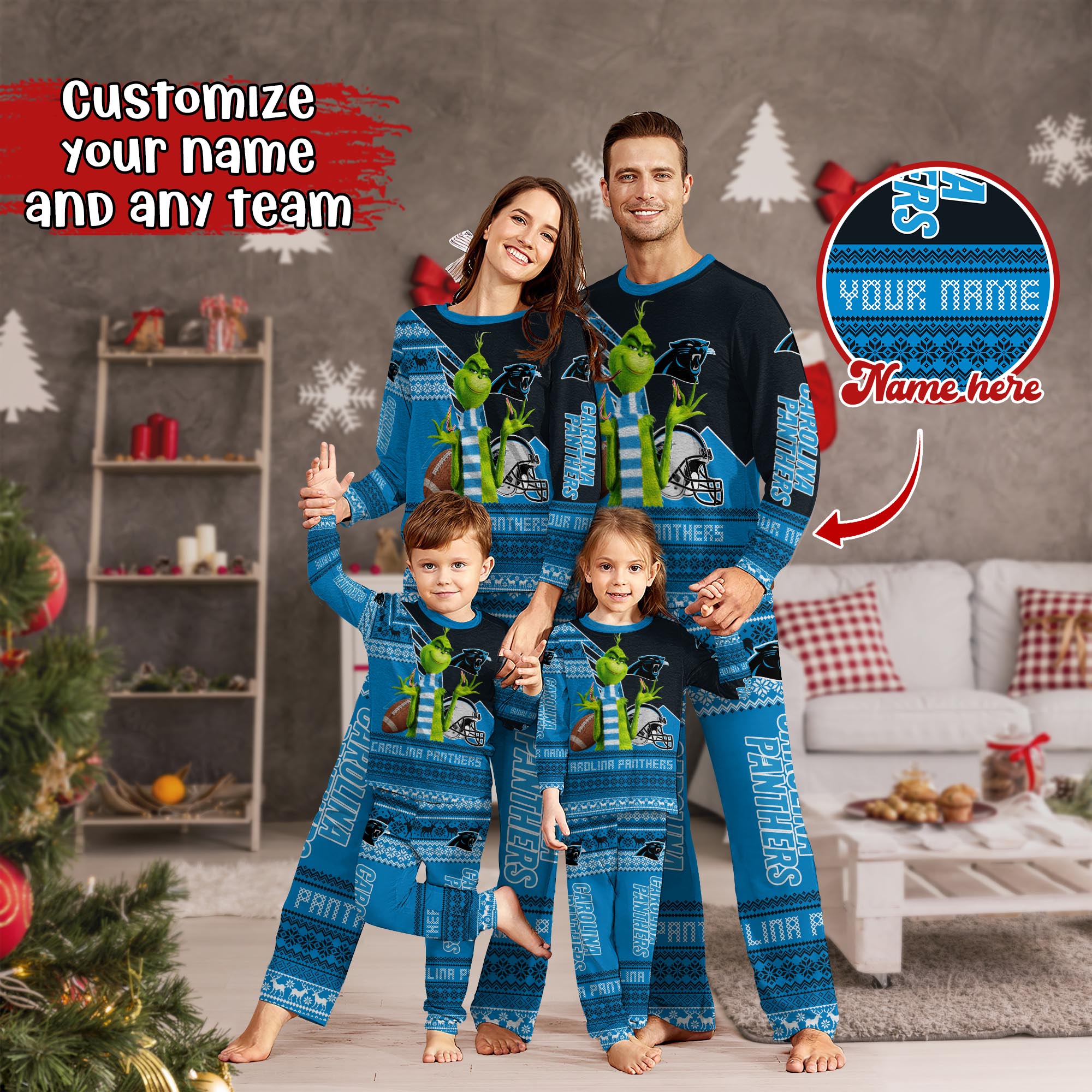 Carolina Panthers Xmas Pajamas For Sport Family, Custom Sport PJ For This Season NA44974