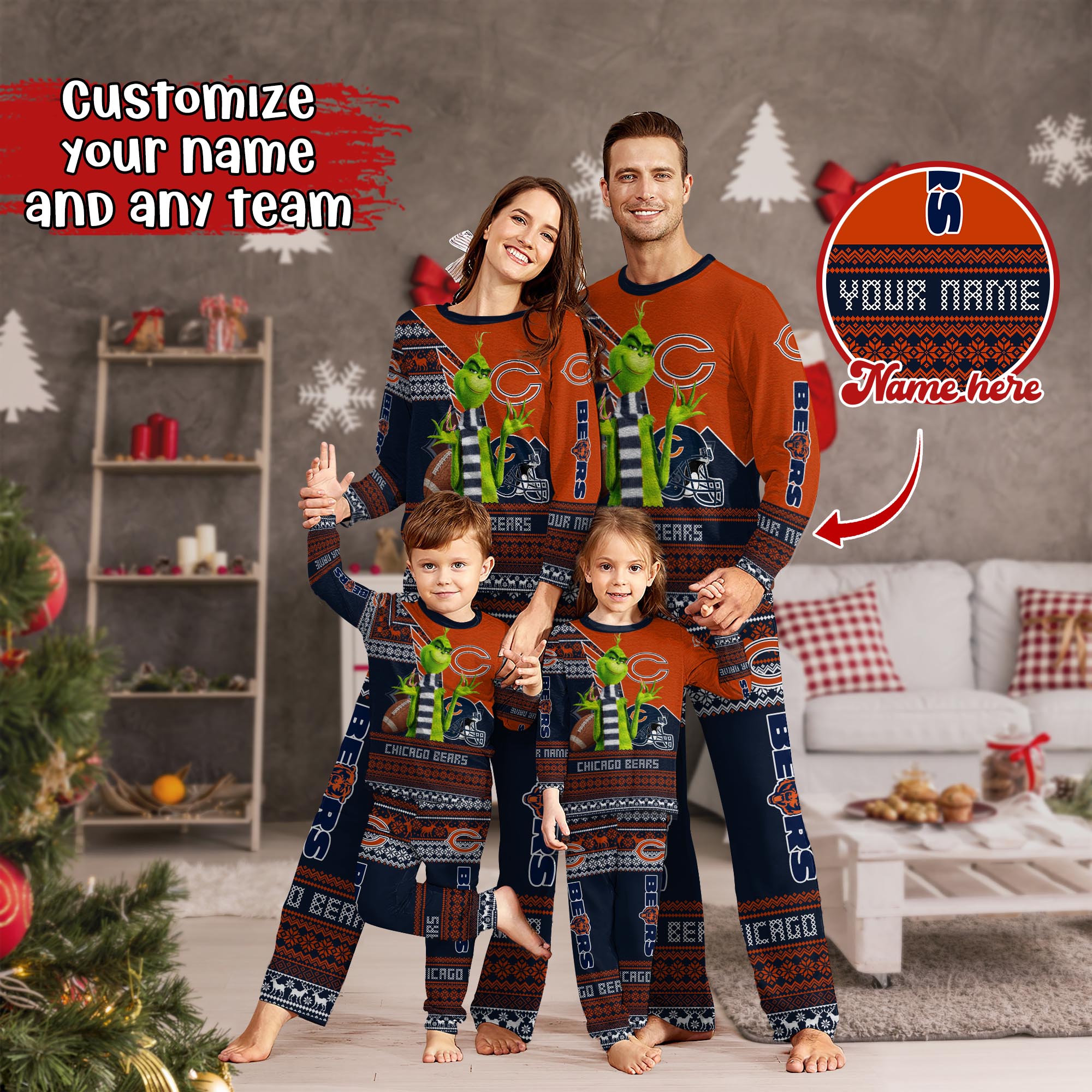 Chicago Bears Xmas Pajamas For Sport Family, Custom Sport PJ For This Season NA44974