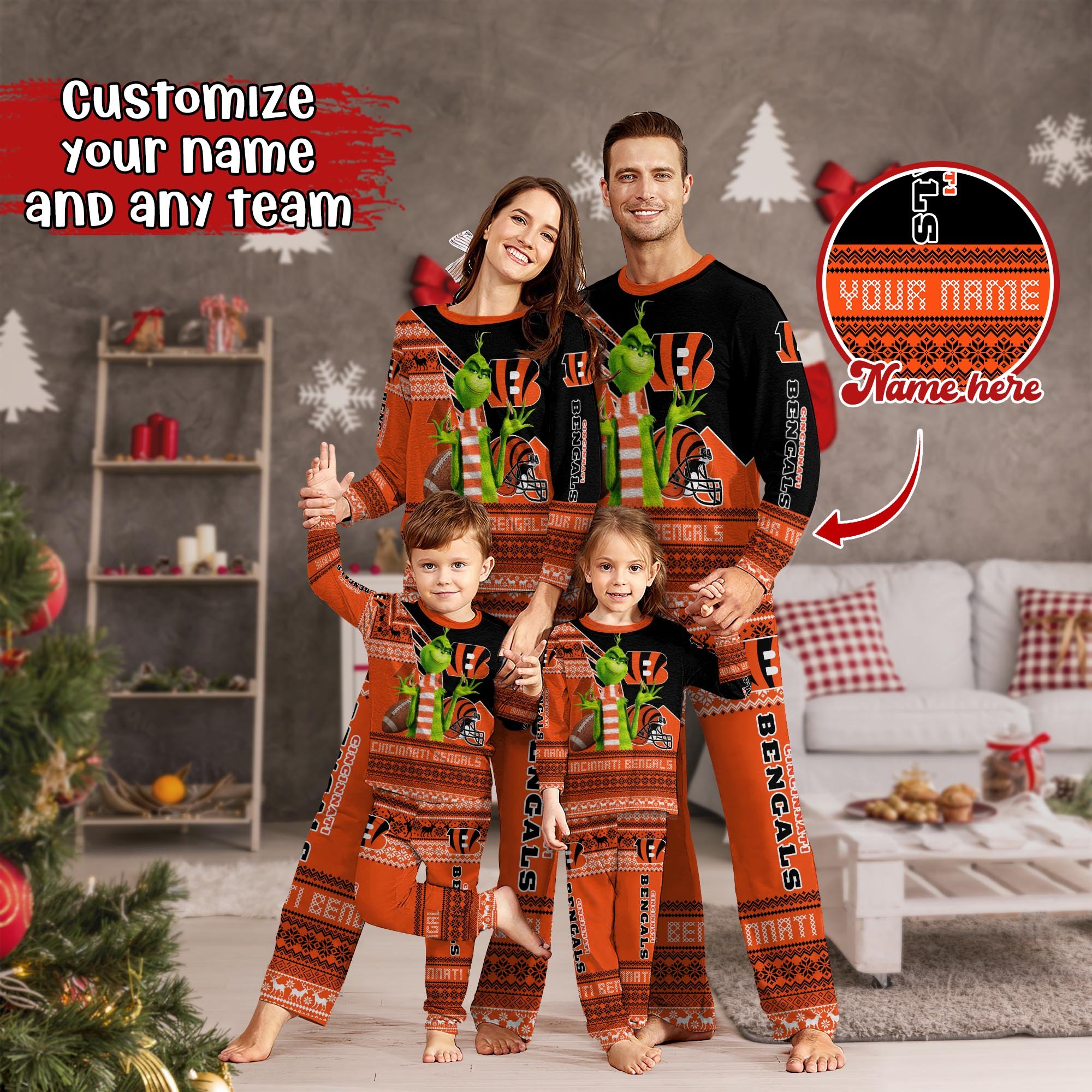 Cincinnati Bengals Xmas Pajamas For Sport Family, Custom Sport PJ For This Season NA44974