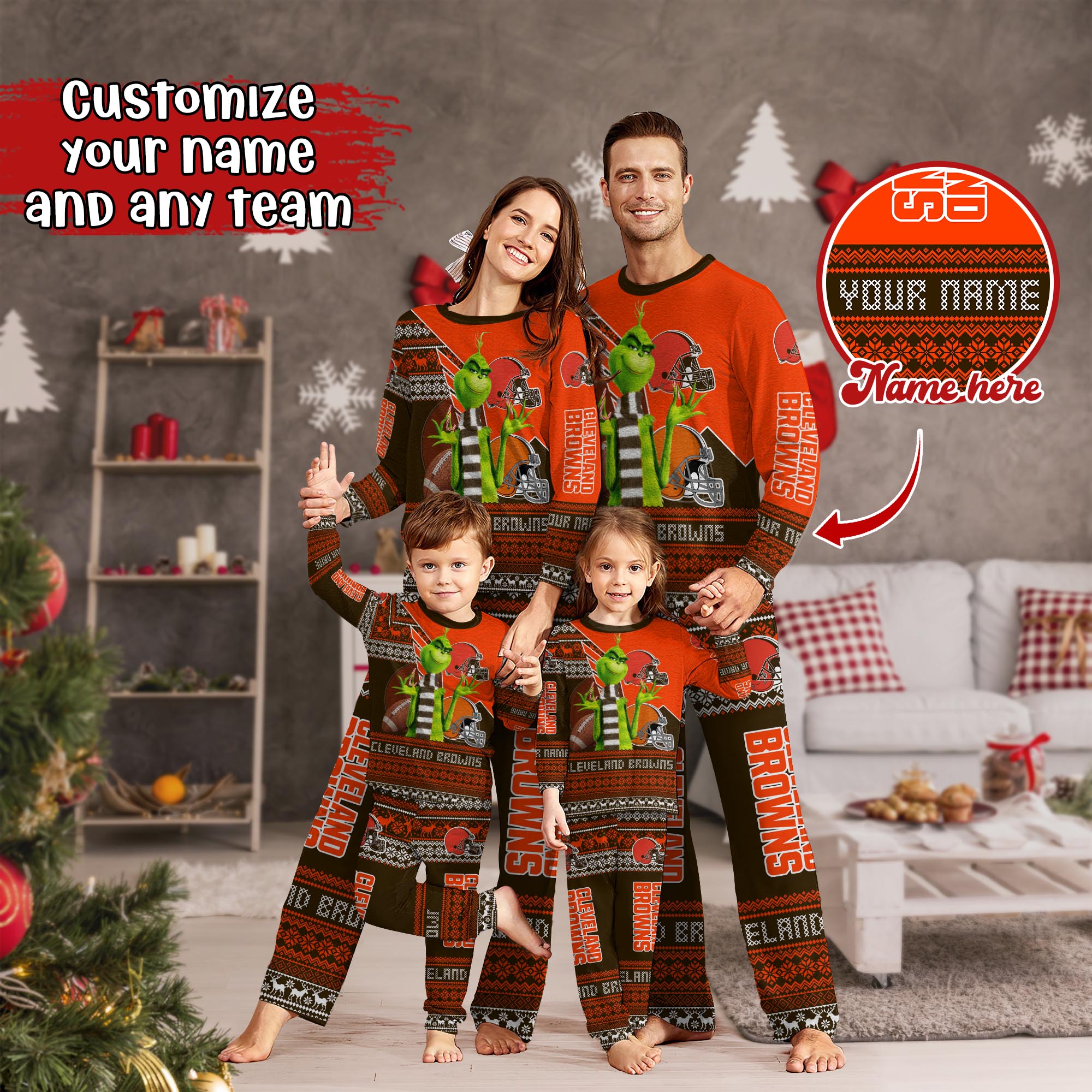 Cleveland Browns Xmas Pajamas For Sport Family, Custom Sport PJ For This Season NA44974