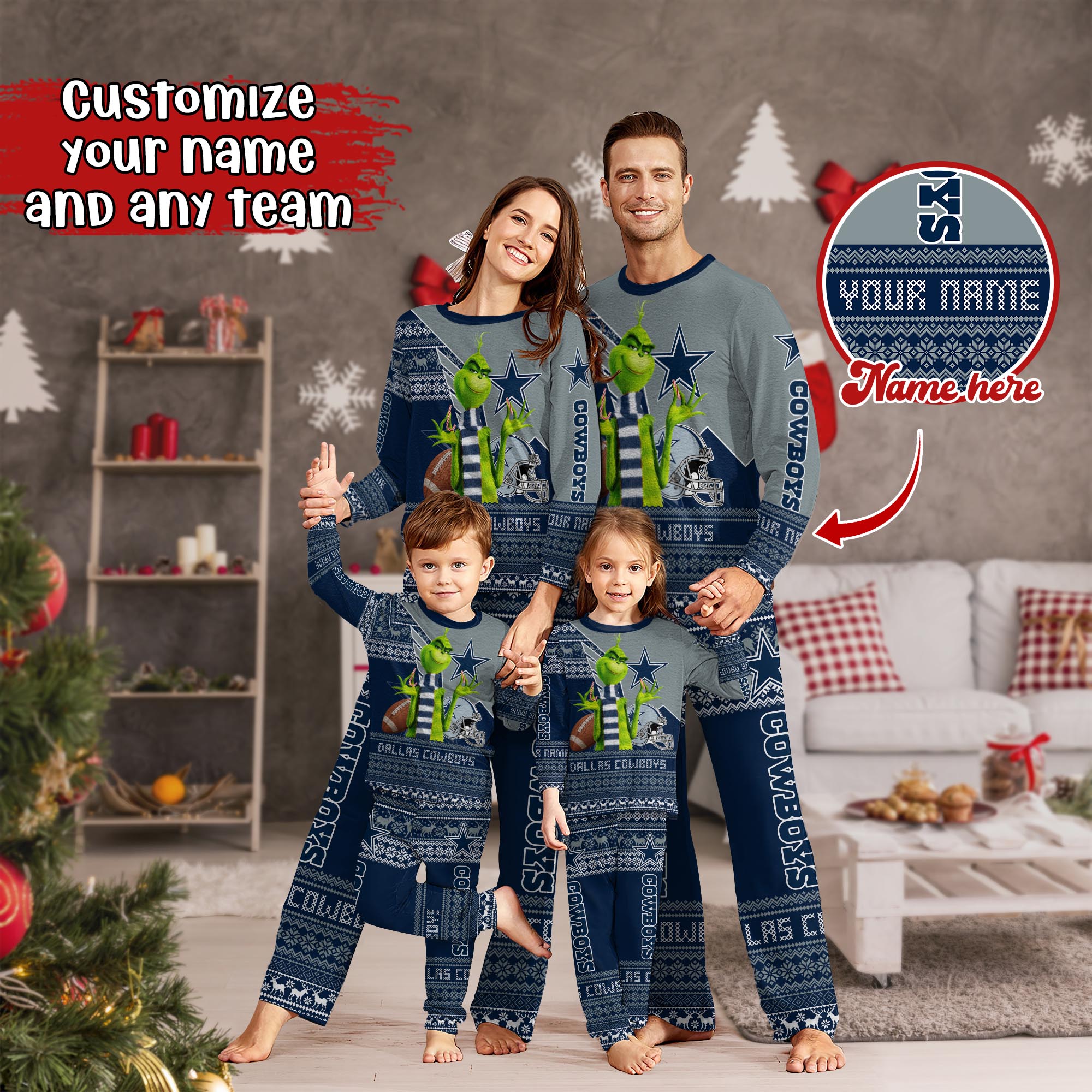 Dallas Cowboys Xmas Pajamas For Sport Family, Custom Sport PJ For This Season NA44974