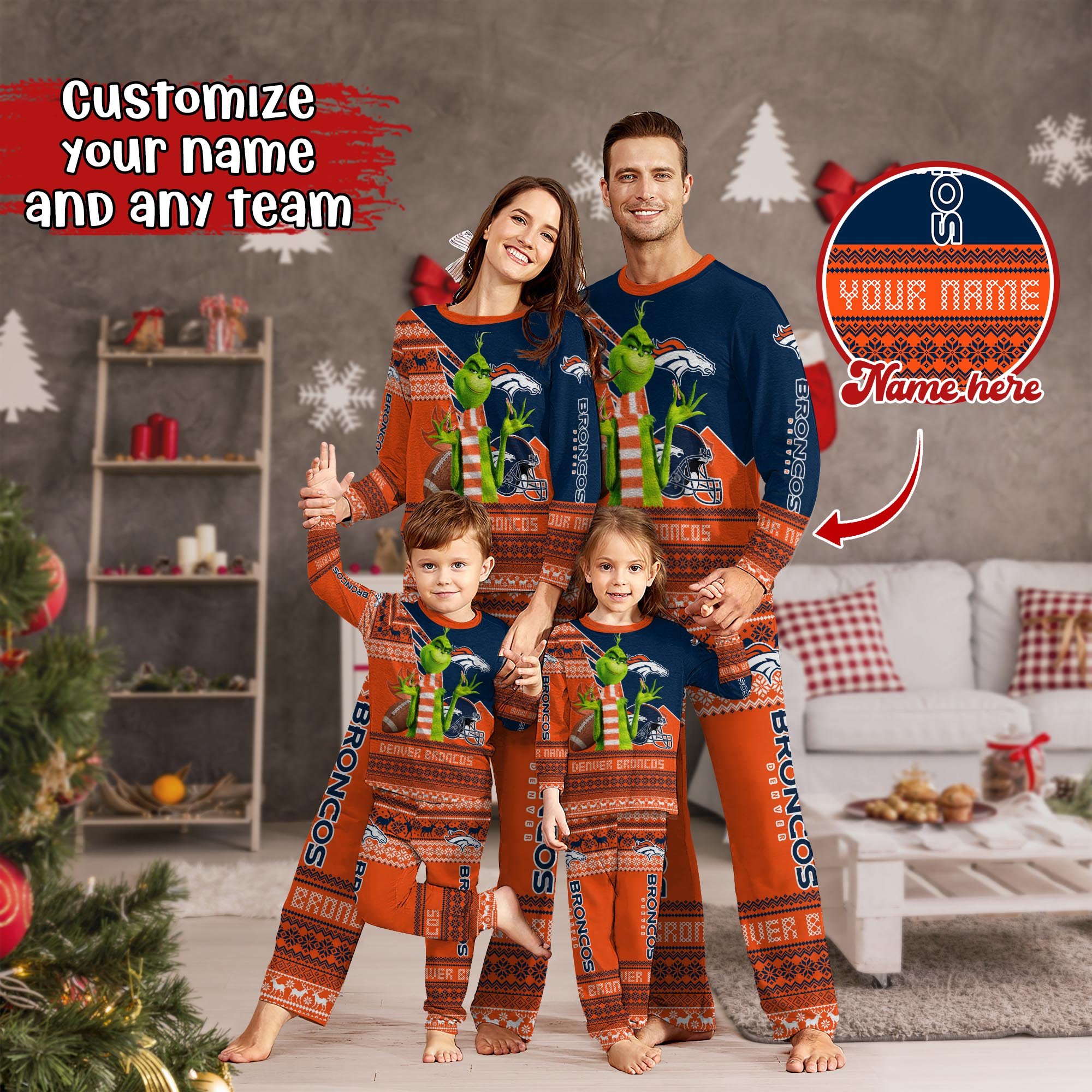 Denver Broncos Xmas Pajamas For Sport Family, Custom Sport PJ For This Season NA44974