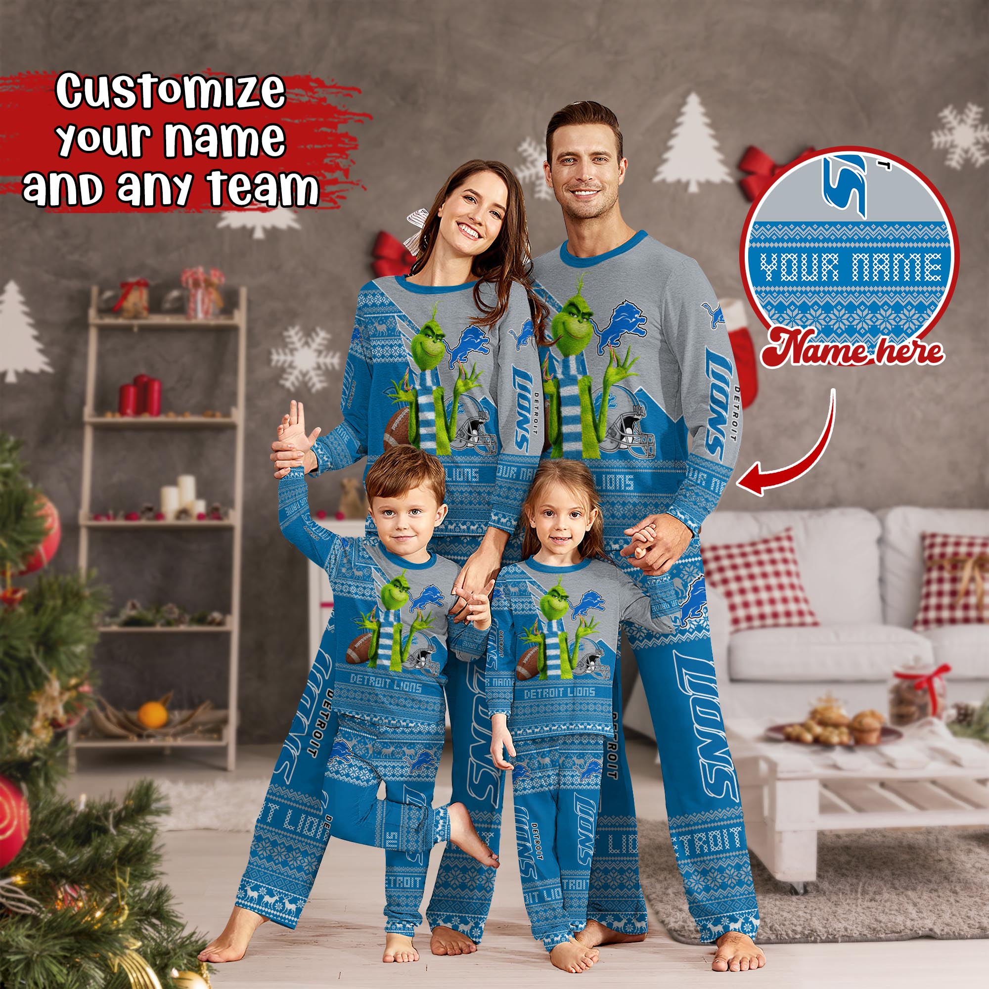 Detroit Lions Xmas Pajamas For Sport Family, Custom Sport PJ For This Season NA44974