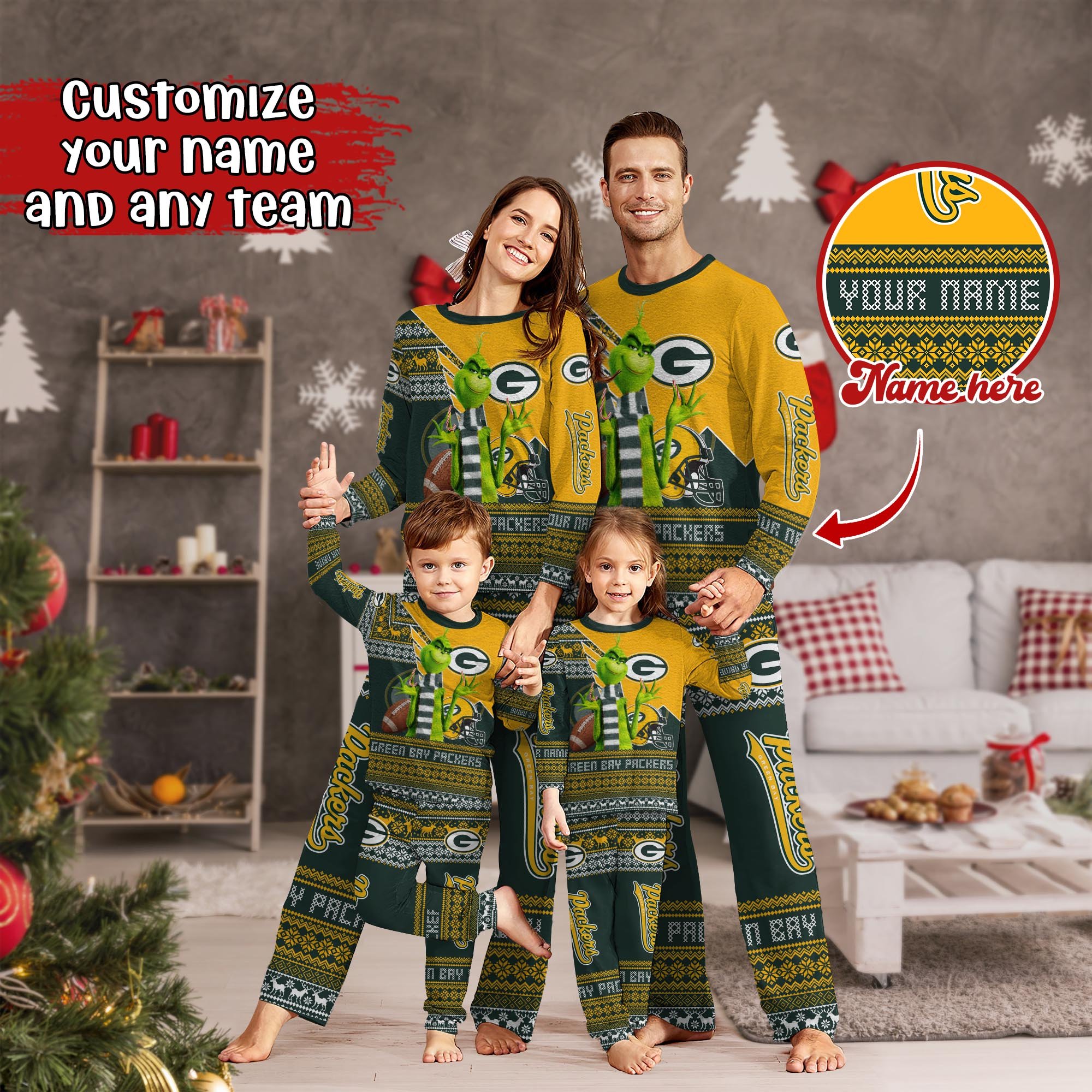 Green Bay Packers Xmas Pajamas For Sport Family, Custom Sport PJ For This Season NA44974