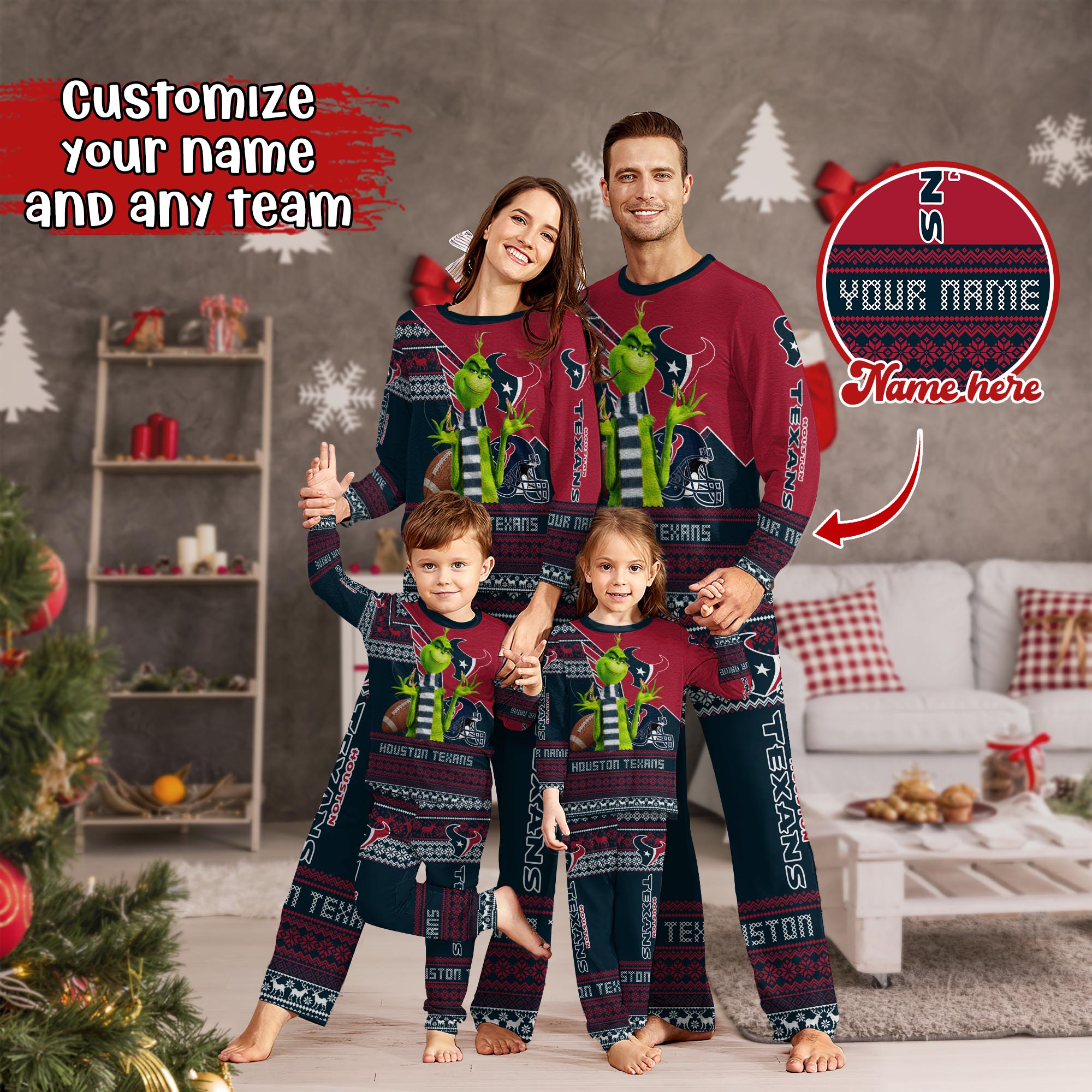 Houston Texans Xmas Pajamas For Sport Family, Custom Sport PJ For This Season NA44974