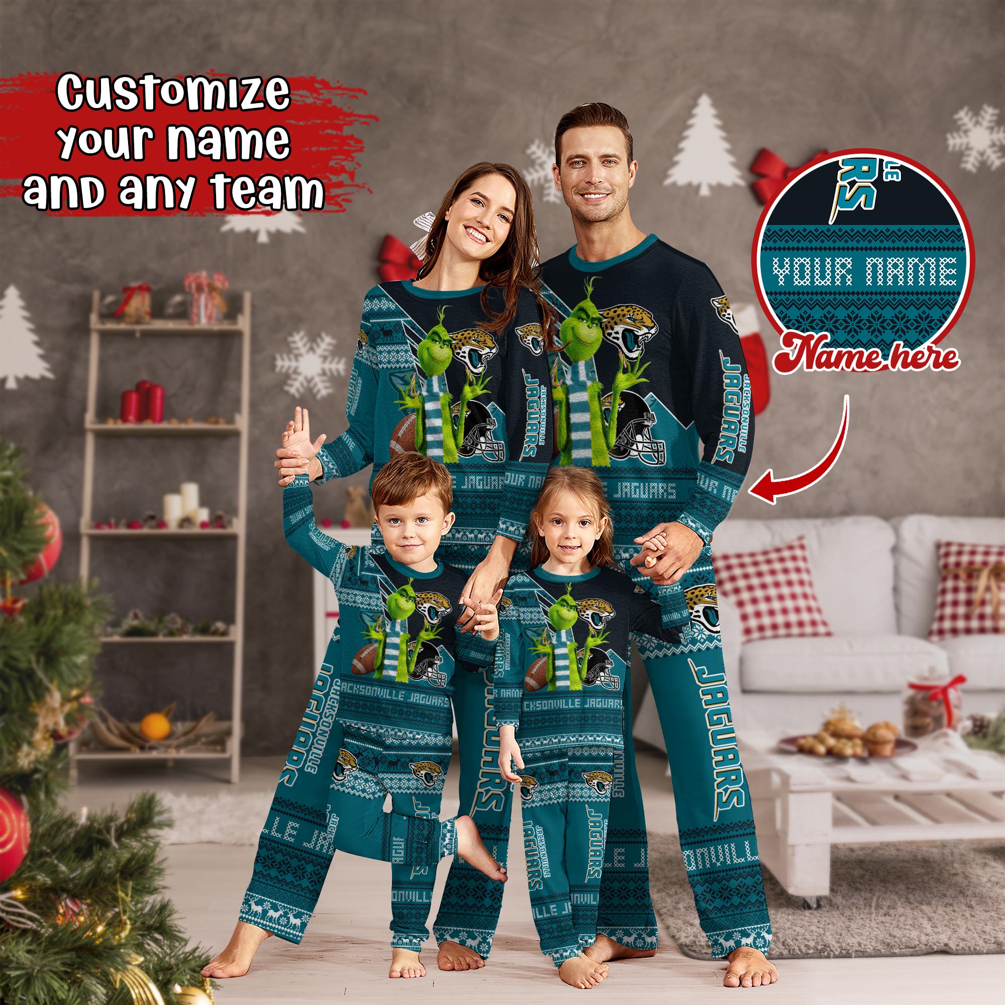 Jacksonville Jaguars Xmas Pajamas For Sport Family, Custom Sport PJ For This Season NA44974