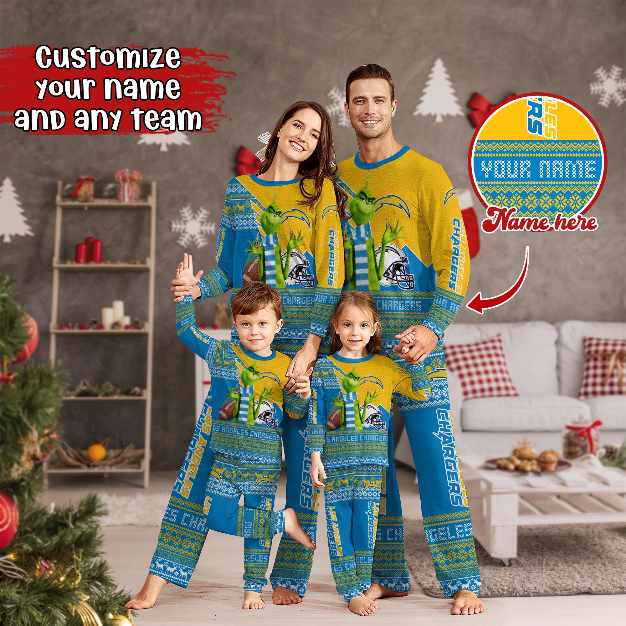 Los Angeles Chargers Xmas Pajamas For Sport Family, Custom Sport PJ For This Season NA44974