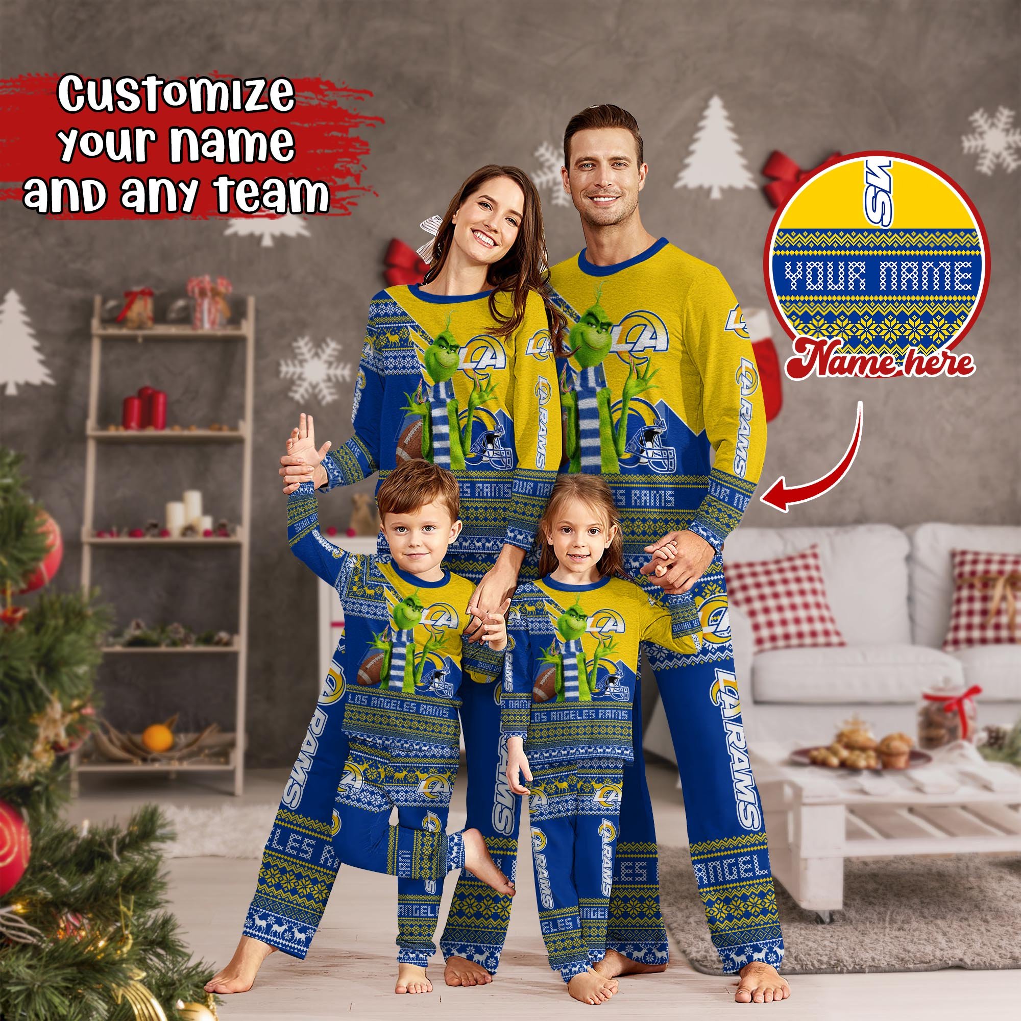 Los Angeles Rams Xmas Pajamas For Sport Family, Custom Sport PJ For This Season NA44974