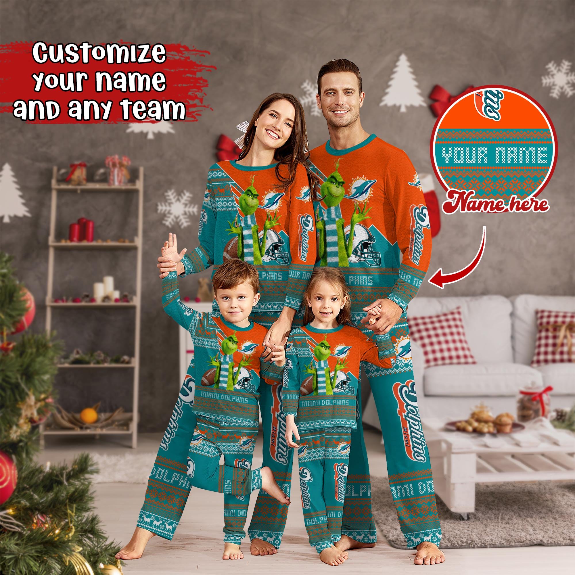 Miami Dolphins Xmas Pajamas For Sport Family, Custom Sport PJ For This Season NA44974