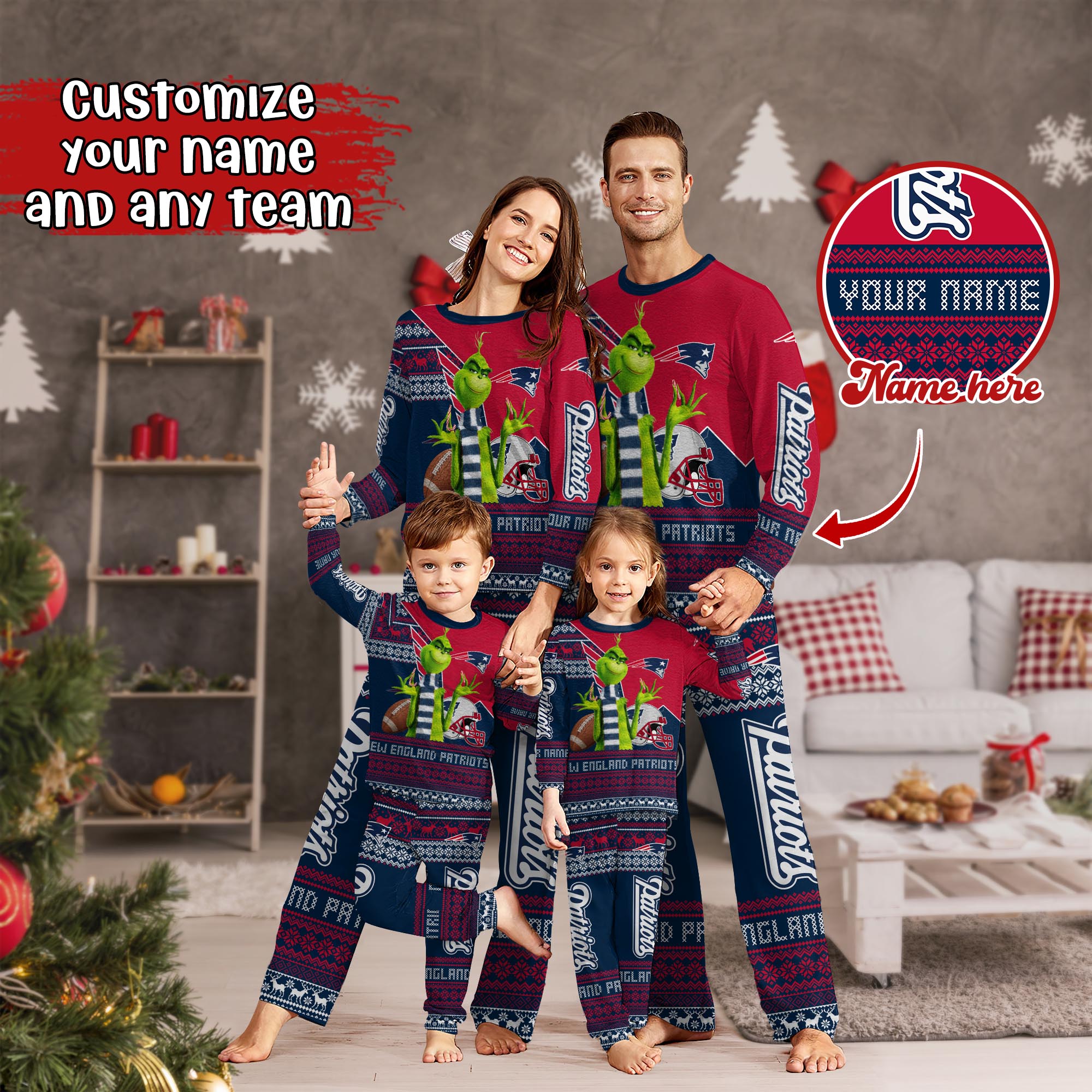 New England Patriots Xmas Pajamas For Sport Family, Custom Sport PJ For This Season NA44974