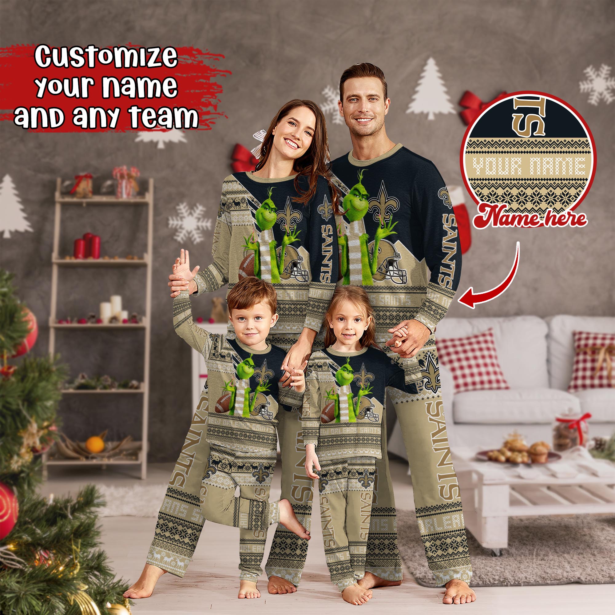 New Orleans Saints Xmas Pajamas For Sport Family, Custom Sport PJ For This Season NA44974