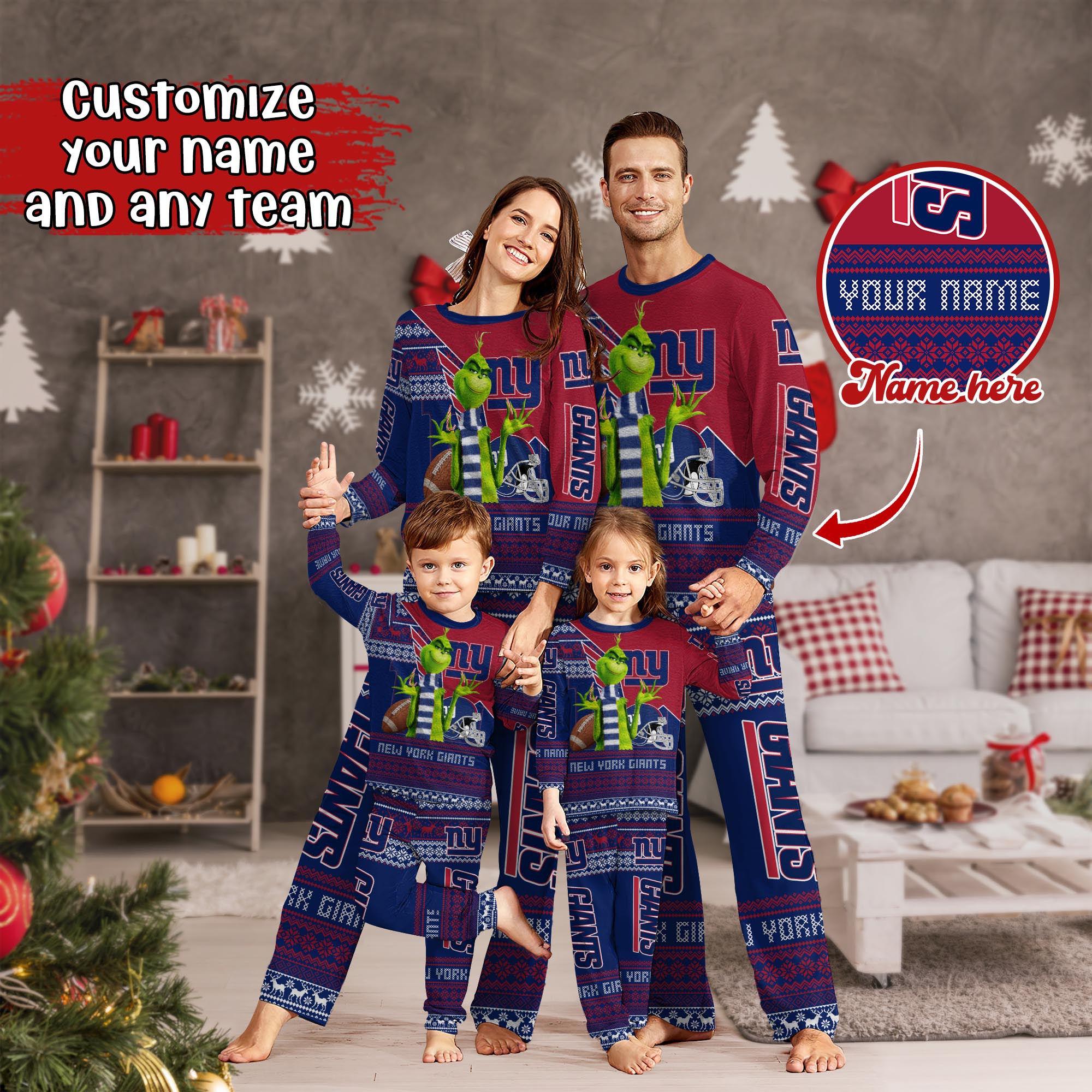 New York Giants Xmas Pajamas For Sport Family, Custom Sport PJ For This Season NA44974