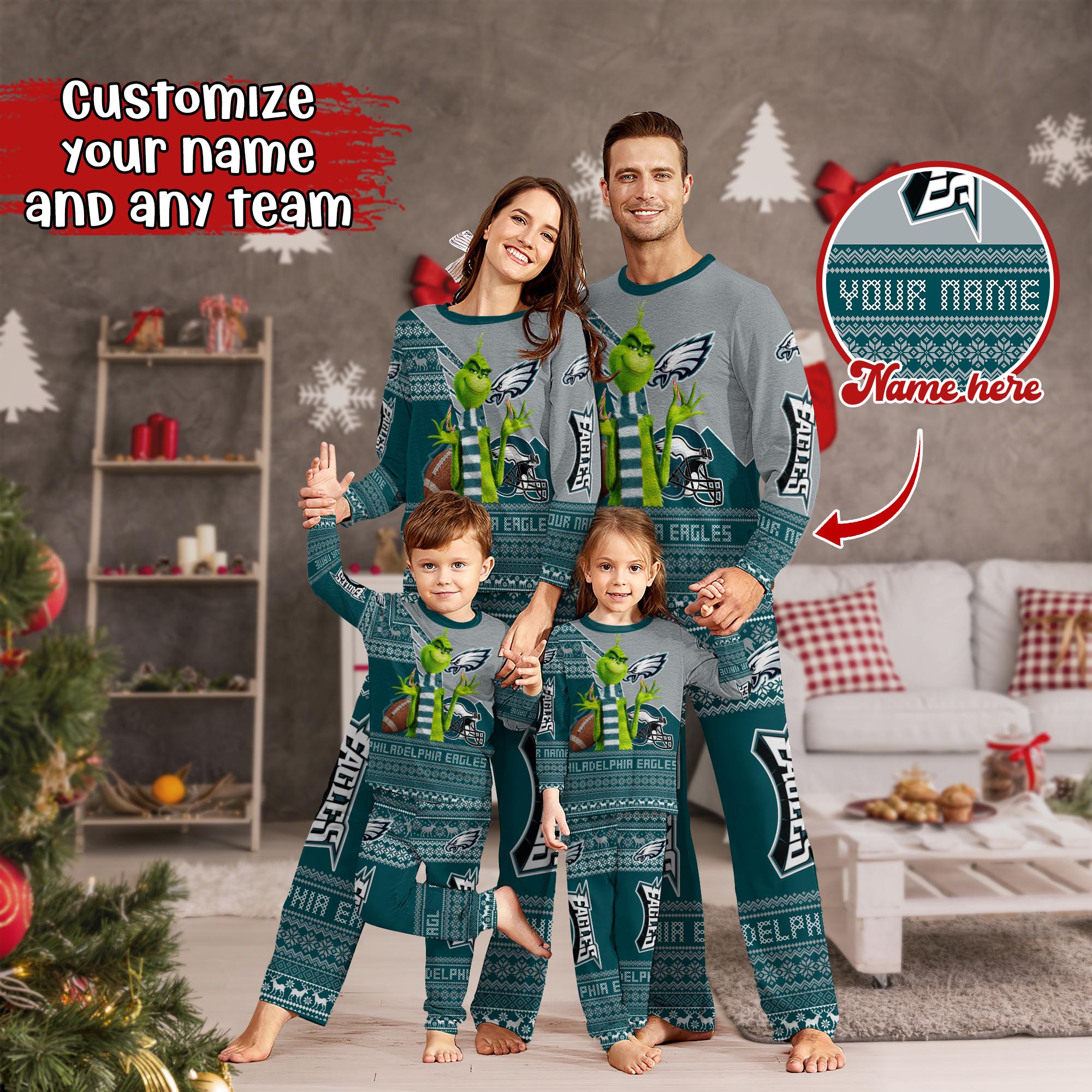 Philadelphia Eagles Xmas Pajamas For Sport Family, Custom Sport PJ For This Season NA44974