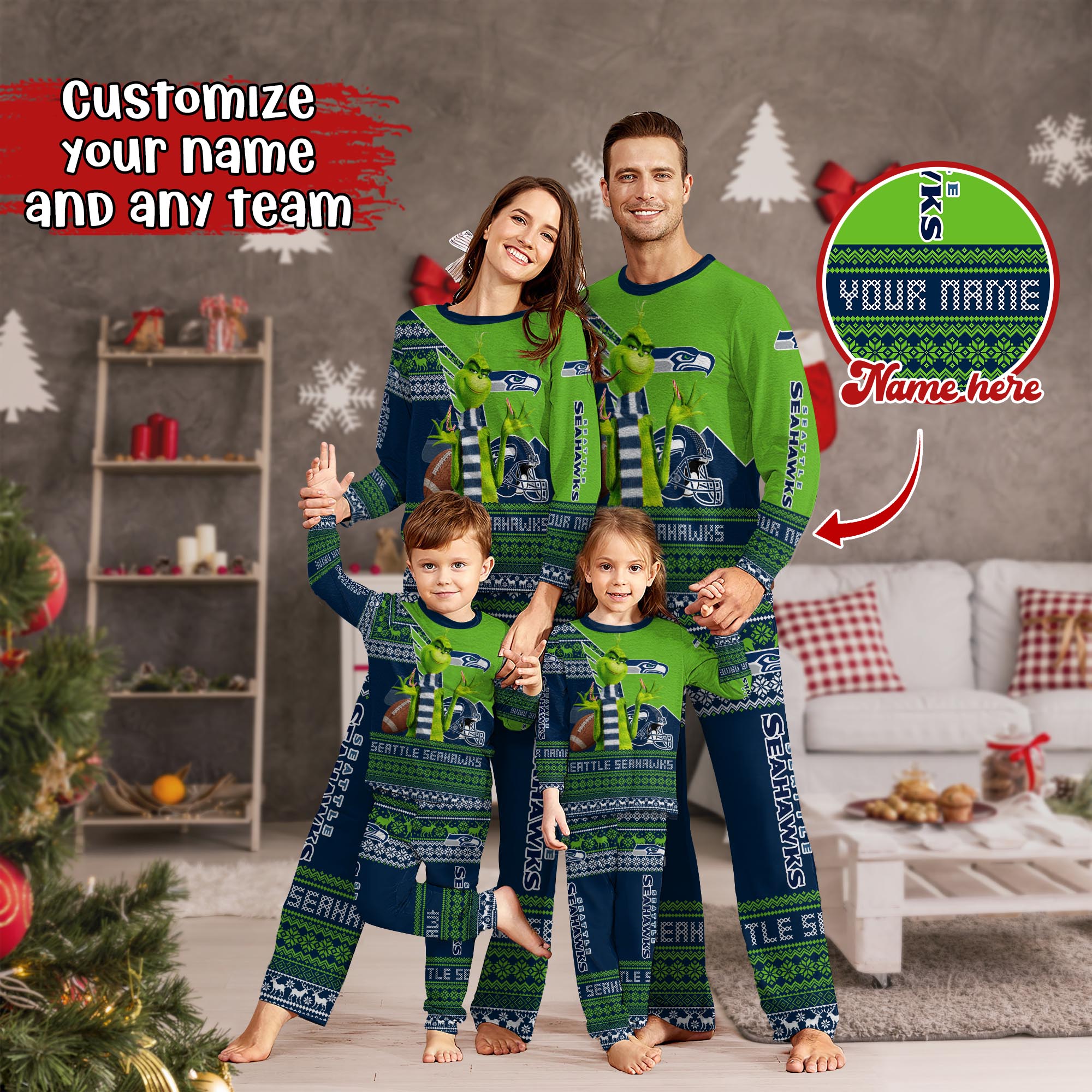 Seattle Seahawks Xmas Pajamas For Sport Family, Custom Sport PJ For This Season NA44974