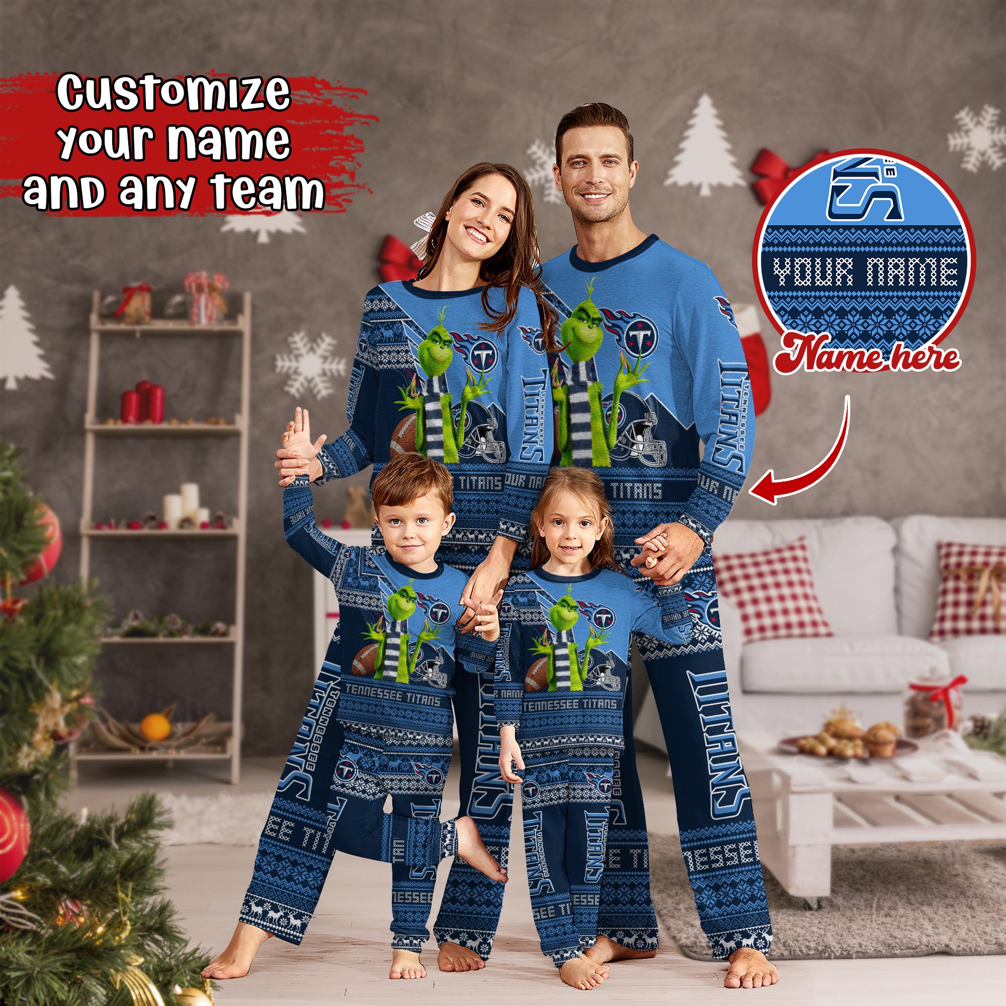 Tennessee Titans Xmas Pajamas For Sport Family, Custom Sport PJ For This Season NA44974