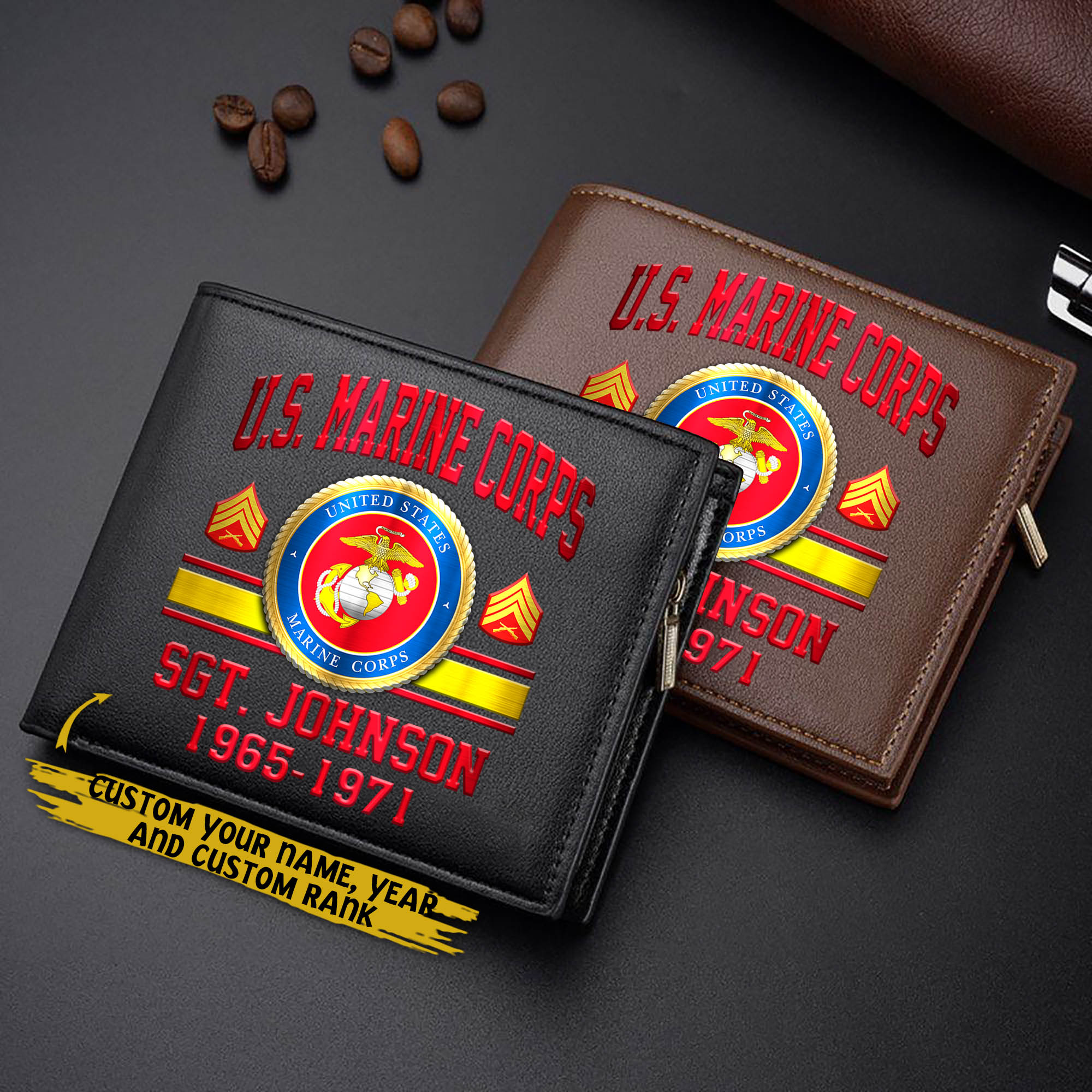 U.S. Marine Corps Custom Your Name, Rank And Year, US Military Wallet For Soldiers, Military Gifts For Him  EHIVM-57761