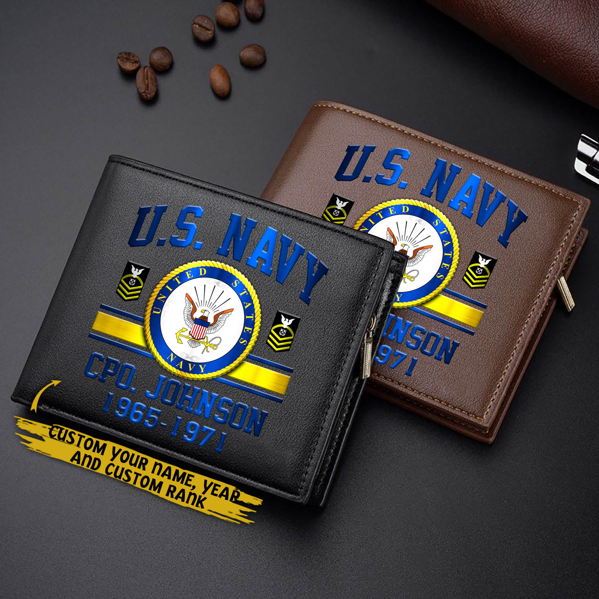 U.S. Navy Custom Your Name, Rank And Year, US Military Wallet For Soldiers, Military Gifts For Him  EHIVM-57761