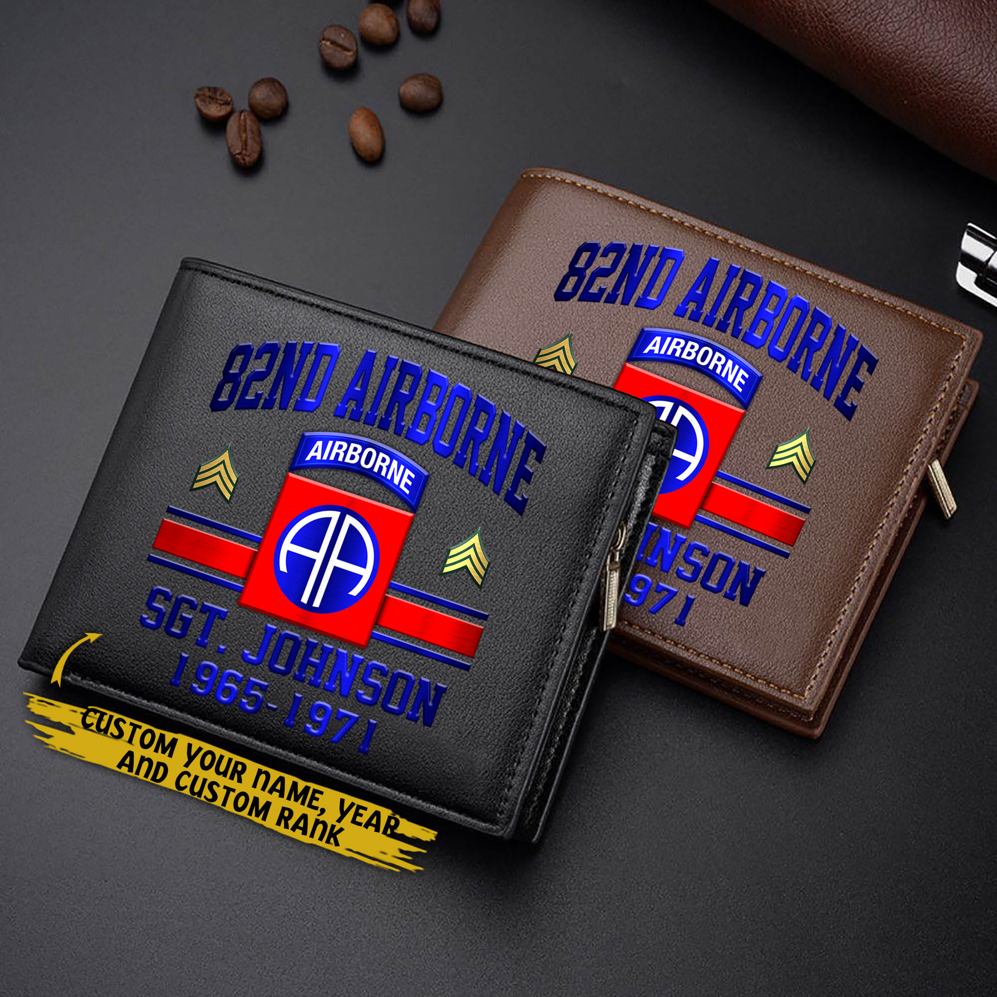 82nd Airborne Custom Your Name, Rank And Year, US Military Wallet For Soldiers, Military Gifts For Him  EHIVM-57761