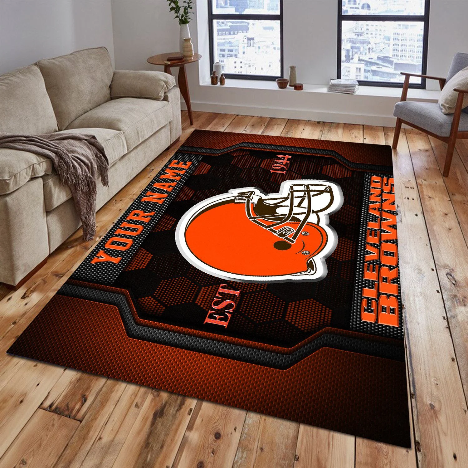 Cleveland Browns Rectangle Rug Custom Your Family Name And Address, Football Team Rug, Football Fan Gifts, Home Decorations EHIVM-62268