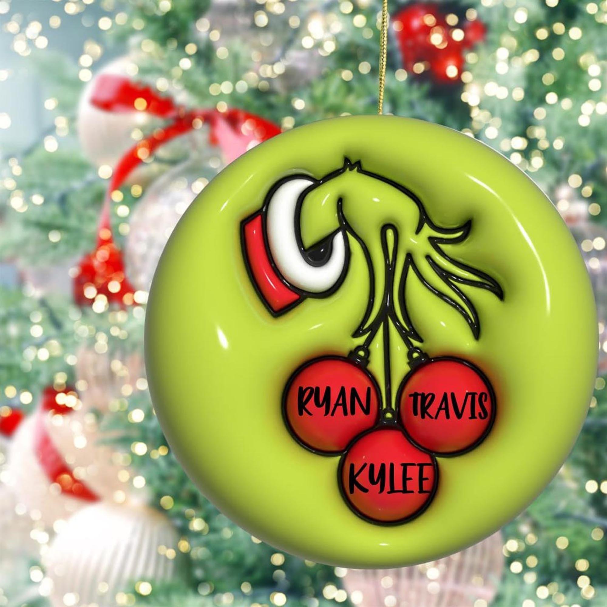 Grinch Circle Ceramic Ornament 2 Side Custom Your Name, Merry Grinchmas Ornament, Christmas Gift For Friends, Gift For Friends ETRG-62448