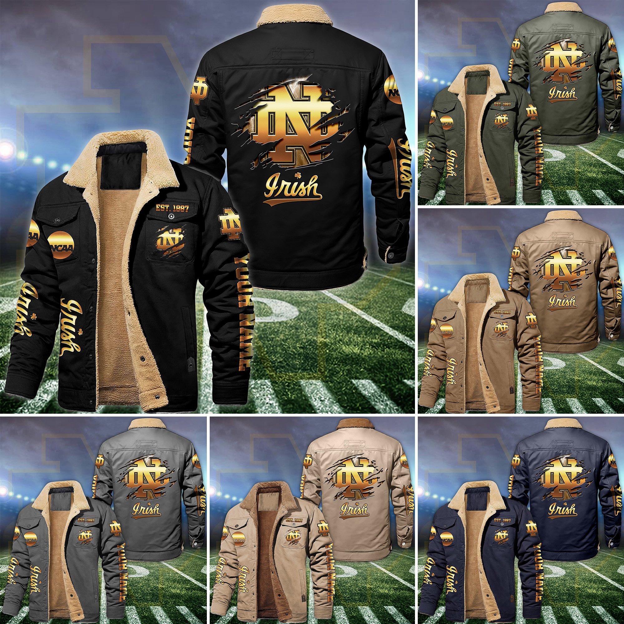 Notre Dame Fighting Irish Fleece Lined Cargo Jacket Custom Your Name 2024 version, Sport Fleece Jacket, FootBall Fan Gift EHIVM-53657