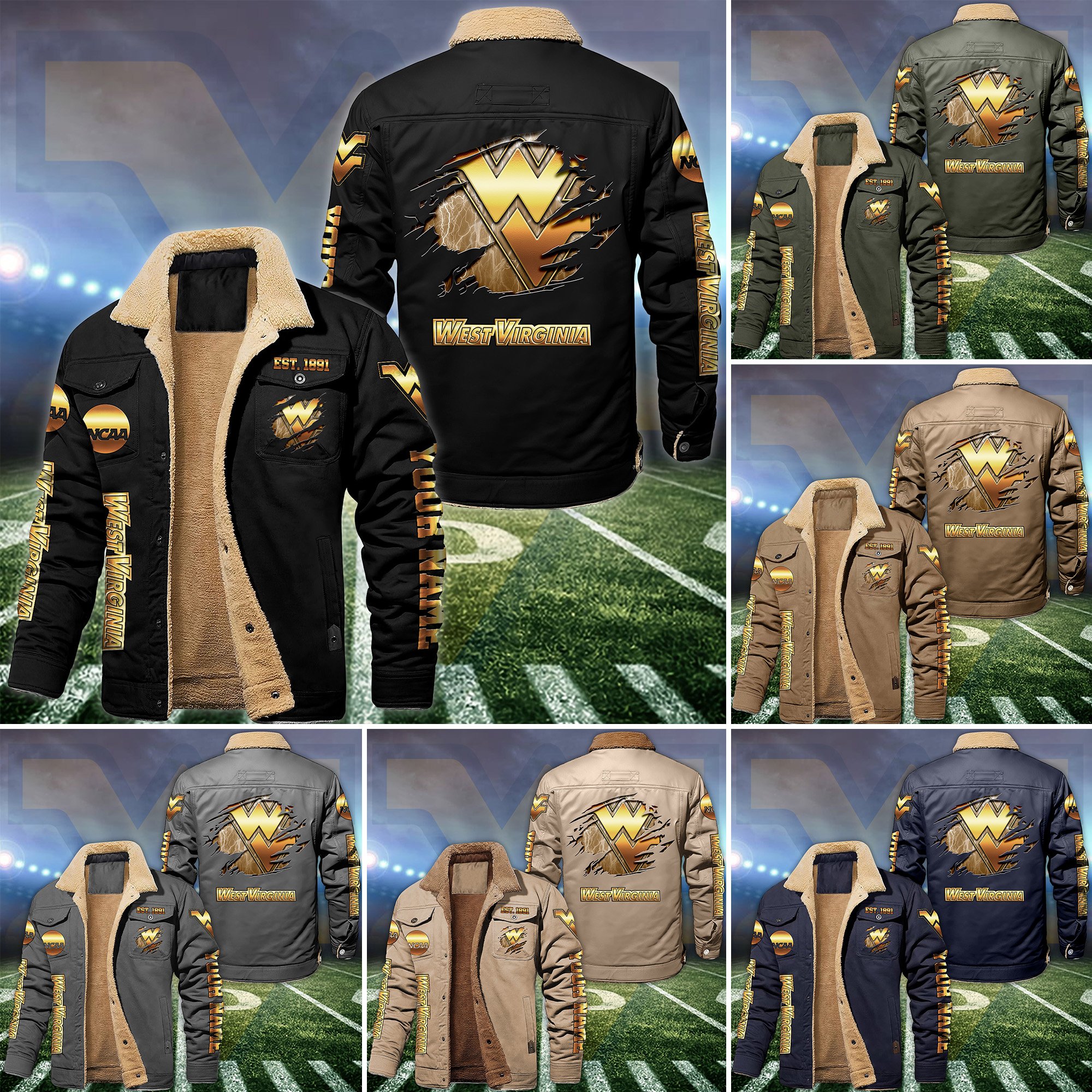 West Virginia Mountaineers Fleece Lined Cargo Jacket Custom Your Name 2024 version, Sport Fleece Jacket, FootBall Fan Gift EHIVM-53657